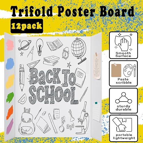 Miniatura 11 de Tablero de póster triple mediano, 4 piezas, tablero de presentación de 26.2 x 17.2 pulgadas, con cintas de doble cara y cartón, tableros de 4