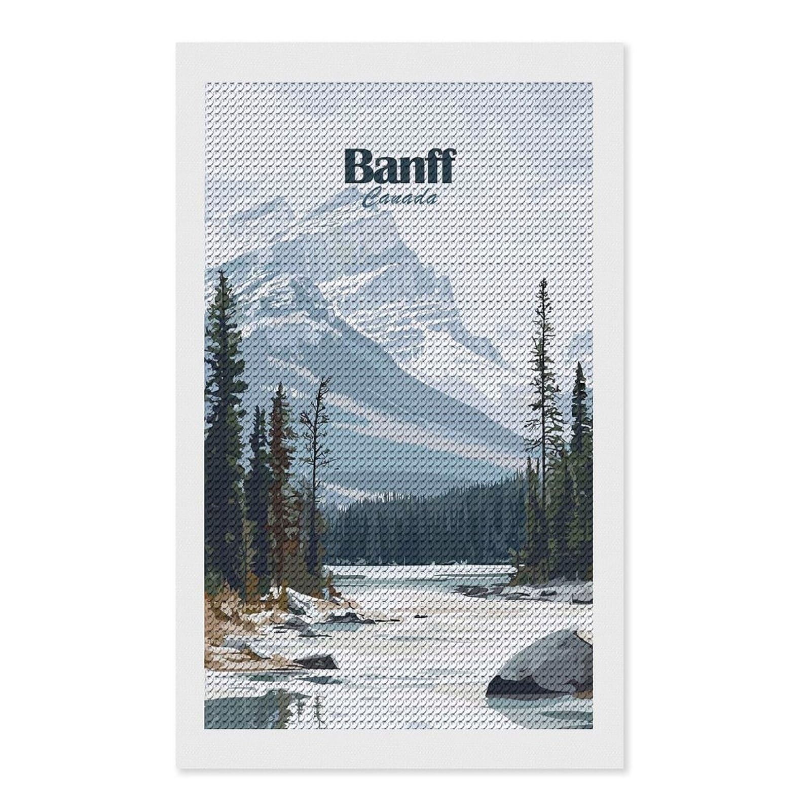 Junmoney Banff Canada Mountain Landscape Illustration Diamond Art Canvas 12"x20", for Family Craft Time, Creative Leisure Activity, Living Room Decor, Festive Craft Gift