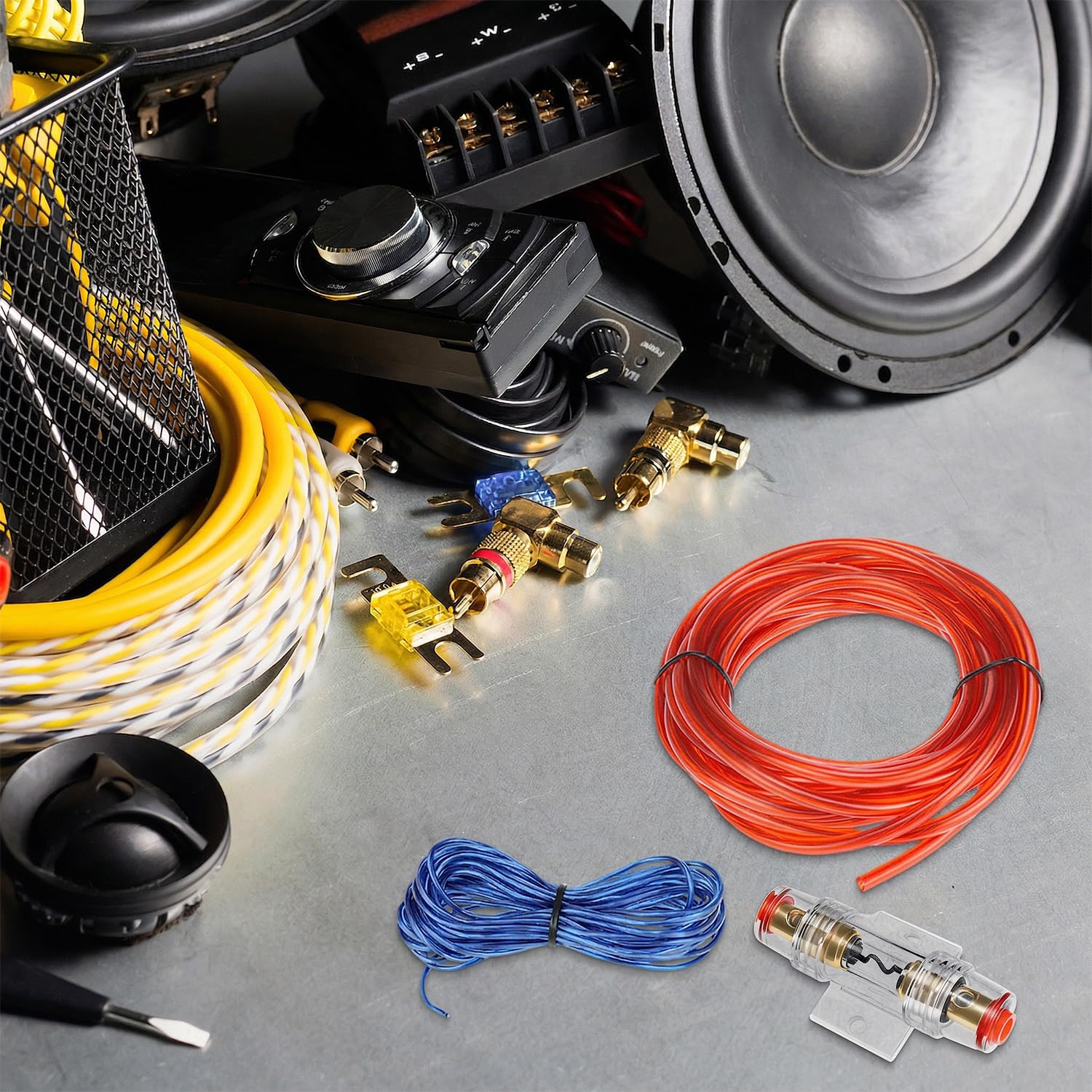 QWORK Zestaw kabli do wzmacniacza samochodowego, 10GA 600 W, 4,5 m, subwoofer, zestaw przyłączeniowy kabla, do Car Audio