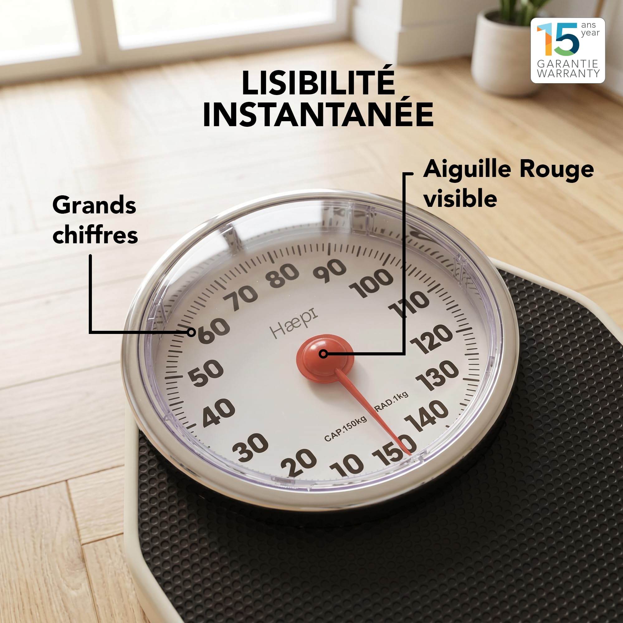 Balance Pèse Personne Mécanique 150 kg Grand Plateau Antidérapant Design Rétro