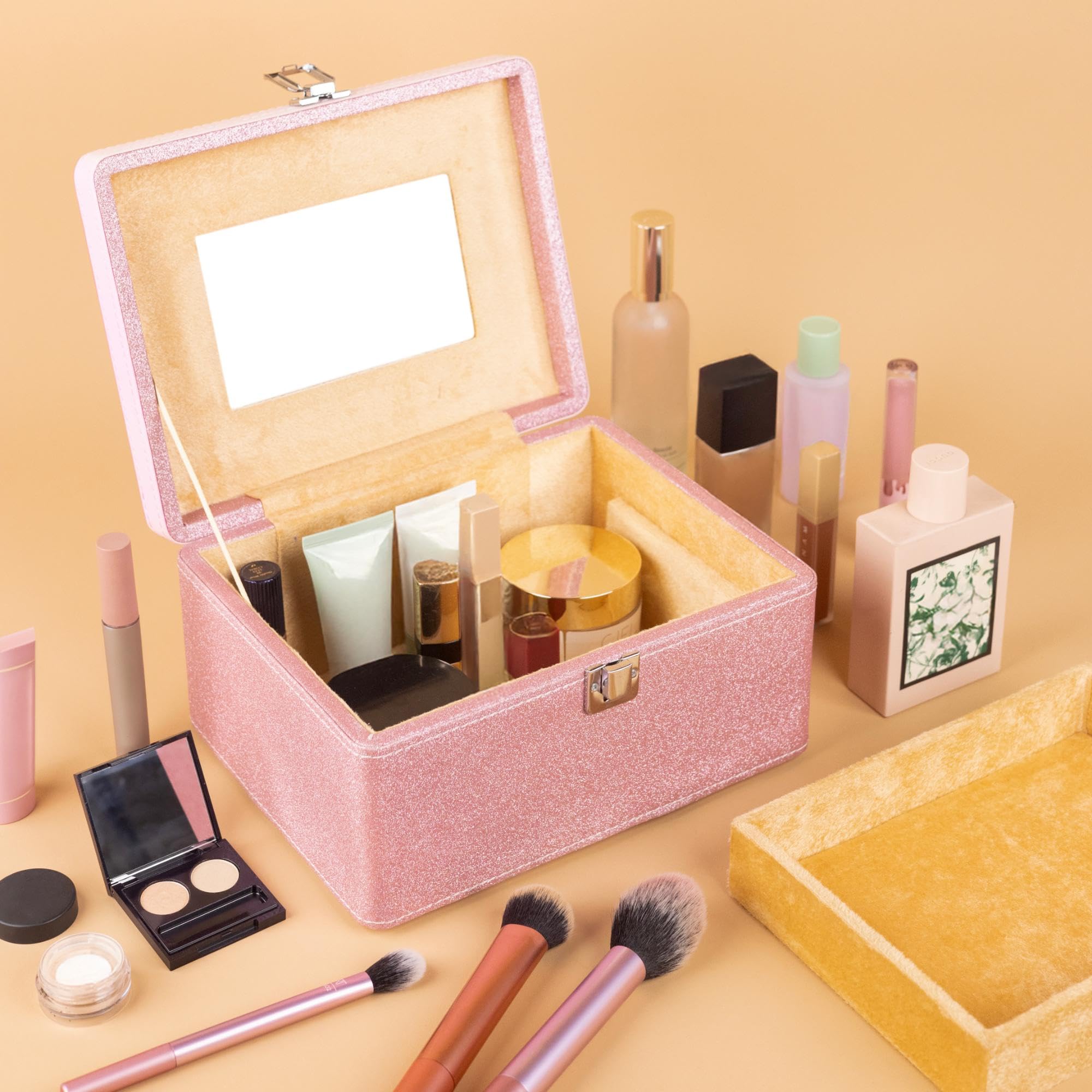 Makeup Box - Vanity Box for Women Bridal - Cosmetic Box Organiser, Durable, Stylish Finish for Home or Travel, Large Capacity Beauty Case for Brushes, Lipsticks & Skincare, Pink - Image 7 thumbnail