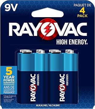 Rayovac High Energy 9V Batteries (4 Pack), Alkaline 9 Volt Batteries