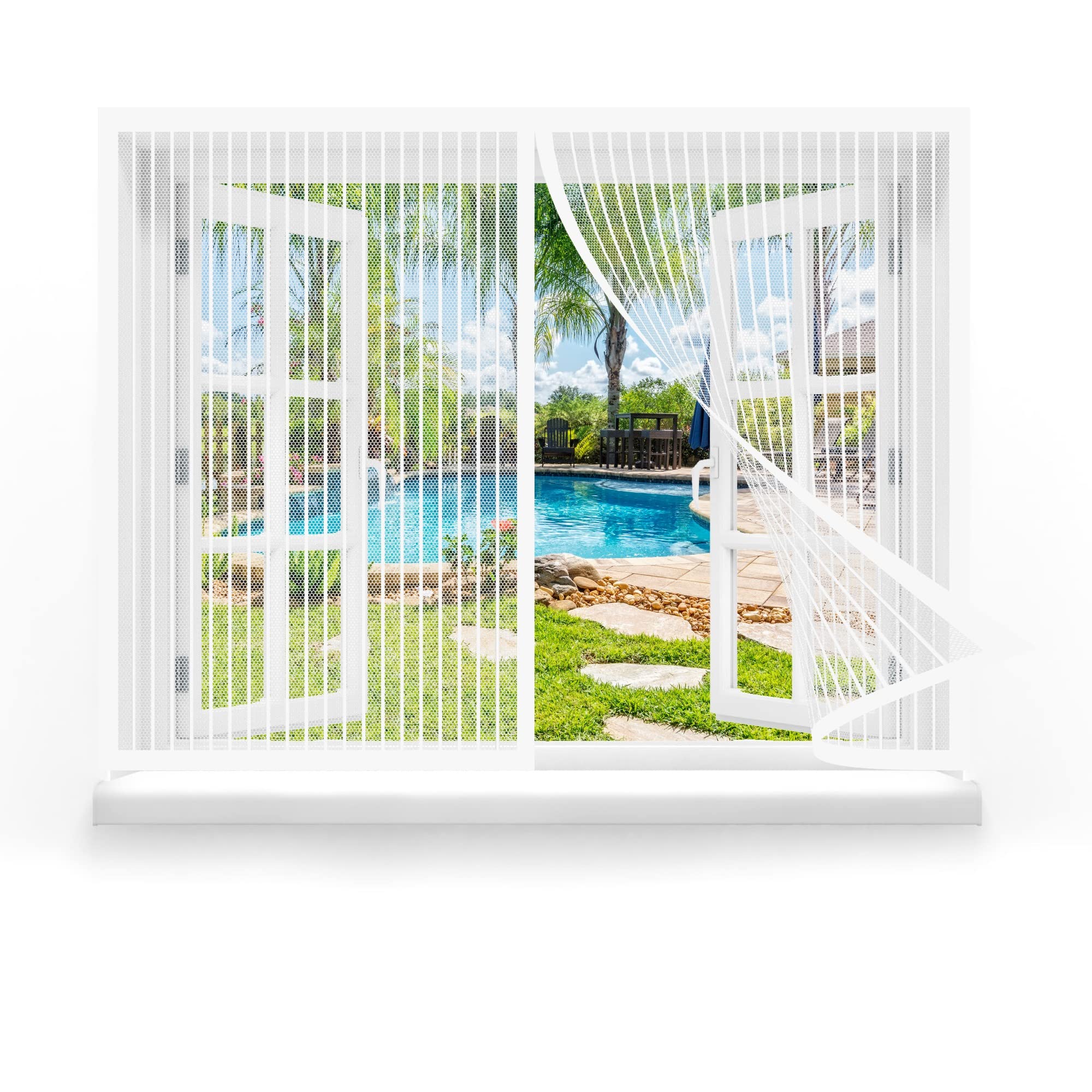 Gouzoo White Curtain Mosquito Net Window 175 X 195 Cm, Patio Curtain Insect Mesh, Easy To Install For Balcony Children's Room Window,