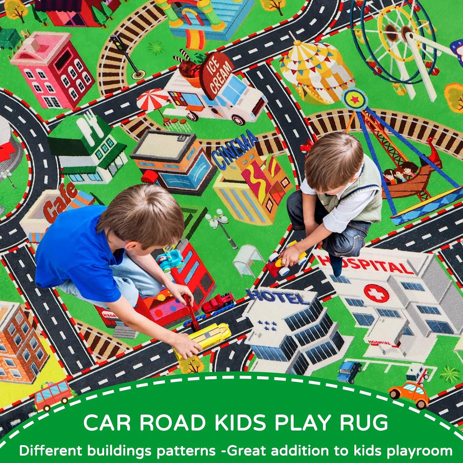 Kids Rug Play Mat for Toy Cars 3D City Life Road Traffic 59"×78.7" for Playroom Kids Car Road Rugs City Map Play Mat Non-Slip Washable Educational Car Rug for Toddler Boy Tummy Time Playtime