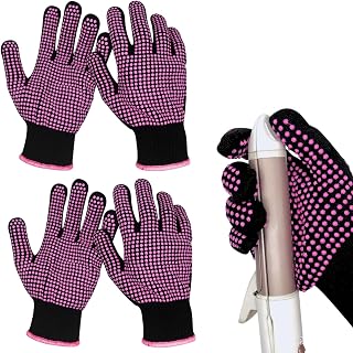 KEYRI 4 Piezas Guante Termico Peluqueria, Guantes para Planchar El Pelo Silicona Guante de Protección Guantes Para Peinado con Calor para Herramientas de Cabello (Rosa Roja)