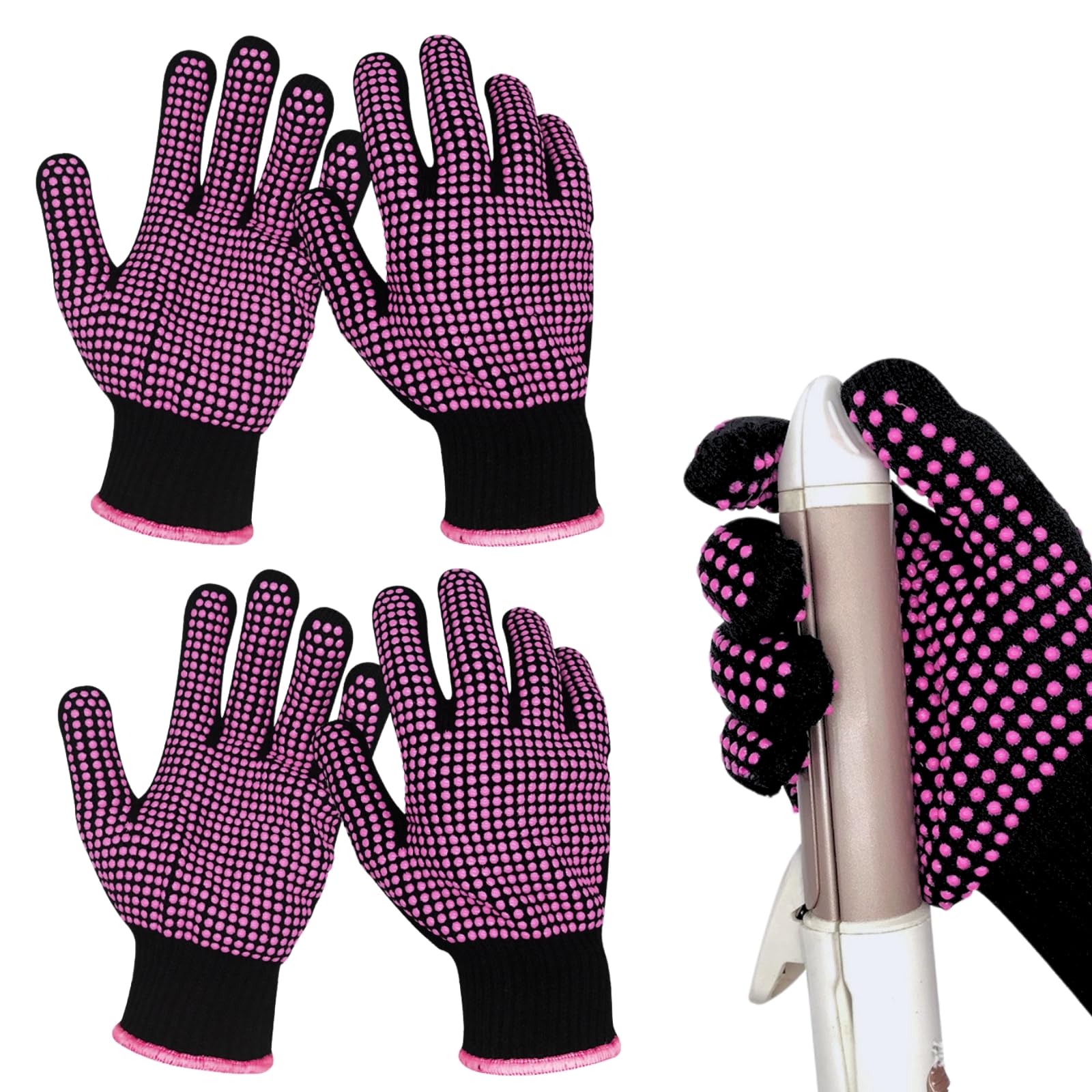 KEYRI 4 Pièces Gants Résistants à la Chaleur pour Fer à Friser, Gant Anti Chaleur Silicone Gants de Protection Gant Résistant à la Chaleur pour la Coiffure Fer à Boucler Outils de Cheveux (Rose Rouge)
