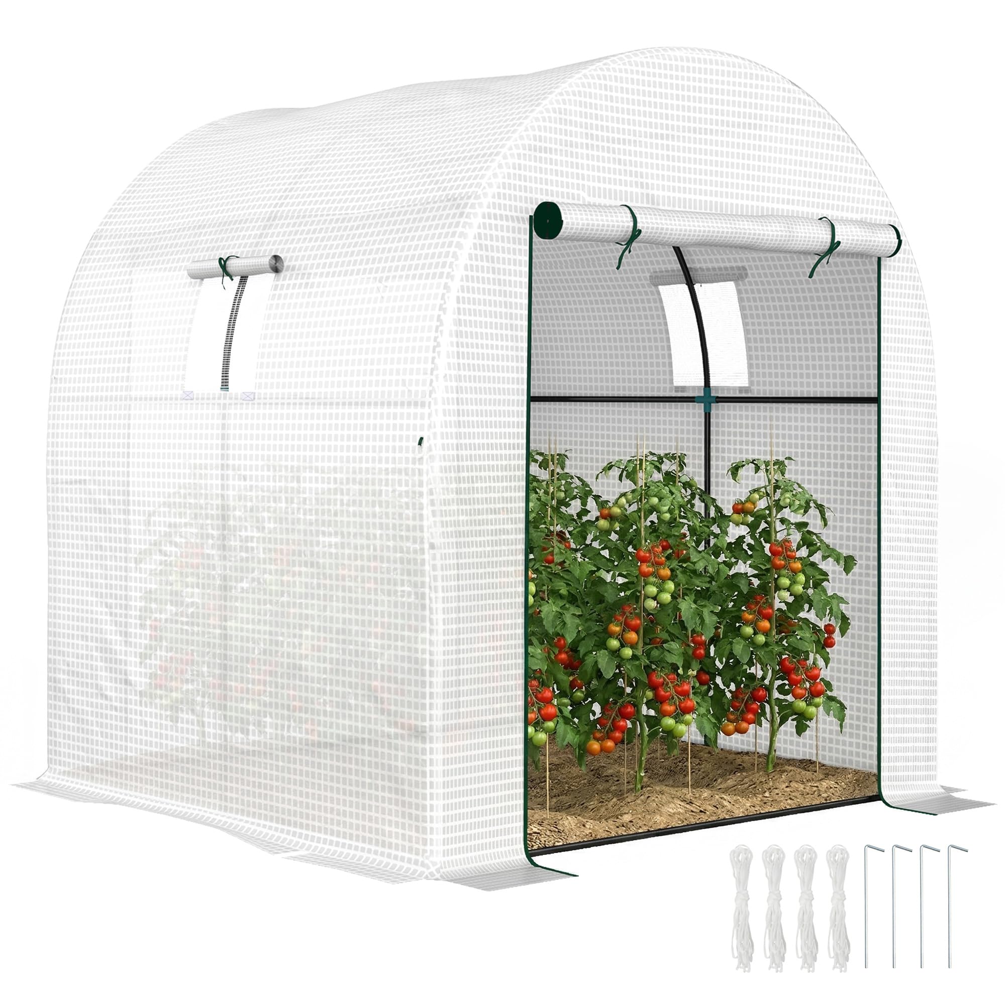 Outsunny Tunnel-Gewächshaus für den Garten, 1,8 x 1,8 x 2 m, mit 2 Türen und aufrollbaren Fenstern, Gewächshaus für Gemüsegarten mit Stahlrahmen und PE-Abdeckung, für Gemüse, Blumen, Obst, UV-Schutz