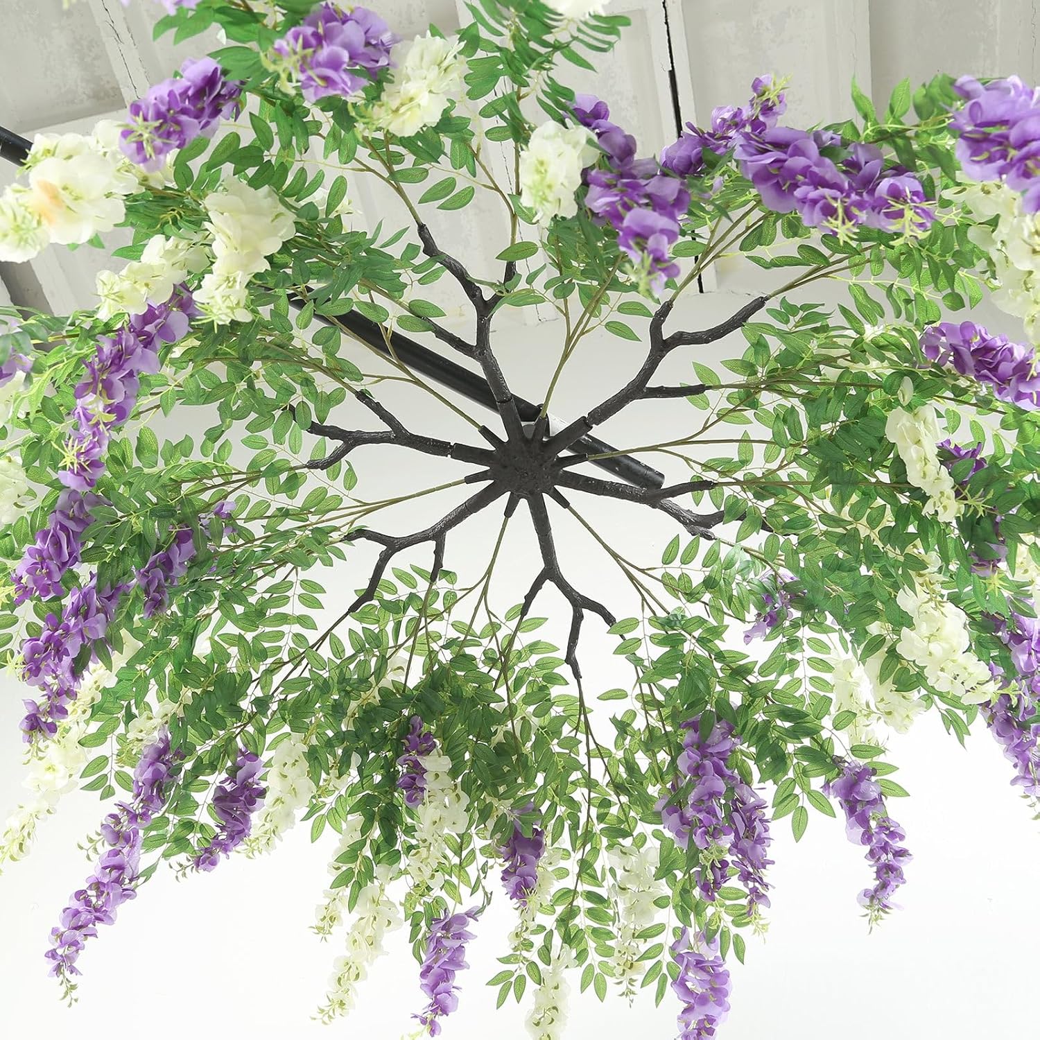 Efavormart 55" Cream Purple Wisteria Hanging Canopy, 24-Branch Heavy-Duty Floral Chandelier for Royal Weddings and Ballroom Ceilings