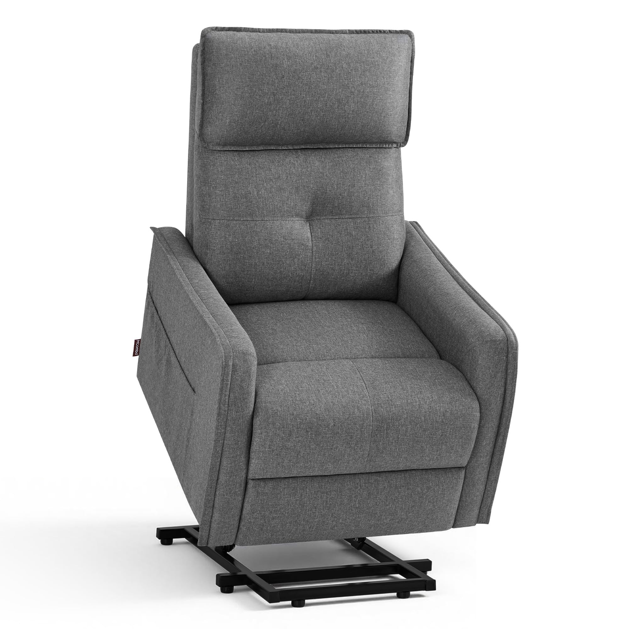M MCombo Sillón TV con Asistencia Eléctrica para Levantarse, Sillón TV con función reclinable hasta 135°, Masaje & Calefacción, pequeño sillón Elevador, sillón Senior para salón 7027 (Gris)