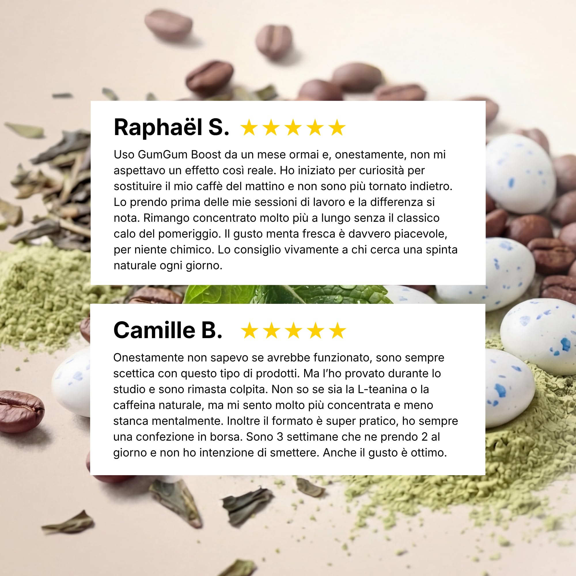 Gumgum Boost - Masticare Gum Energizzante Senza Zucchero con Vitamine B6 & B12 – Caffeina Naturale & L-Teanina – Energia, Concentrazione & Vigilanza – Gusto Menta Fresca – Integratore Vegano – 54