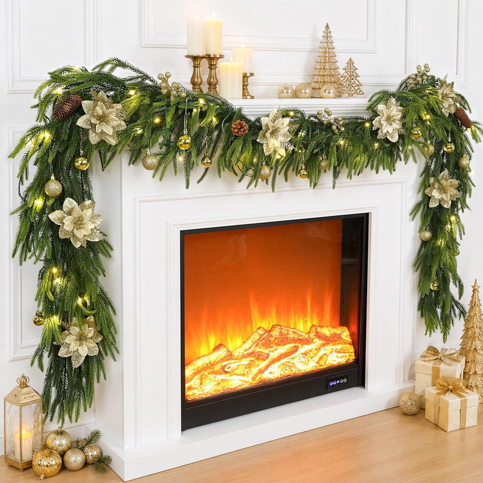 9FT Christmas Norfolk Pine Garland Real Touch Artificial Garland with Light