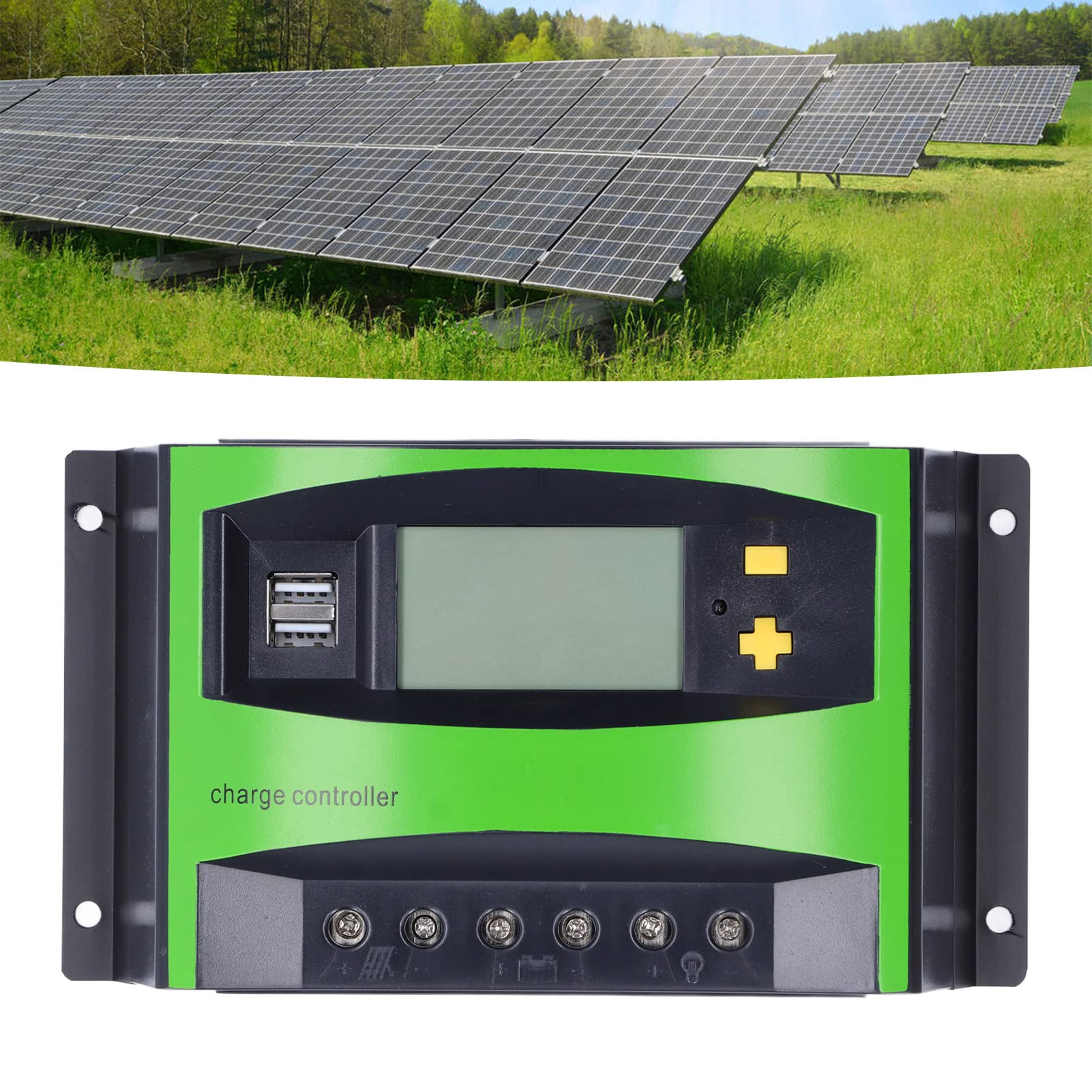 Controlador de carga Solar 40A 12V/24V, pantalla grande, controlador Solar resistente al agua con puertos USB duales, regulador de carga Solar