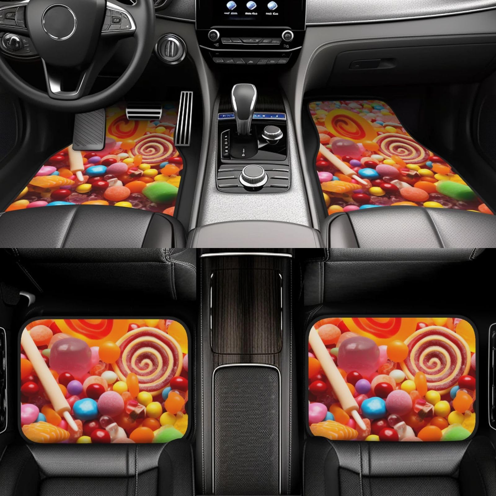 Juego de 4 alfombrillas universales de goma para coche, diseño de caramelos dulces, antideslizantes, decoración de talón, para la mayoría de vehículos