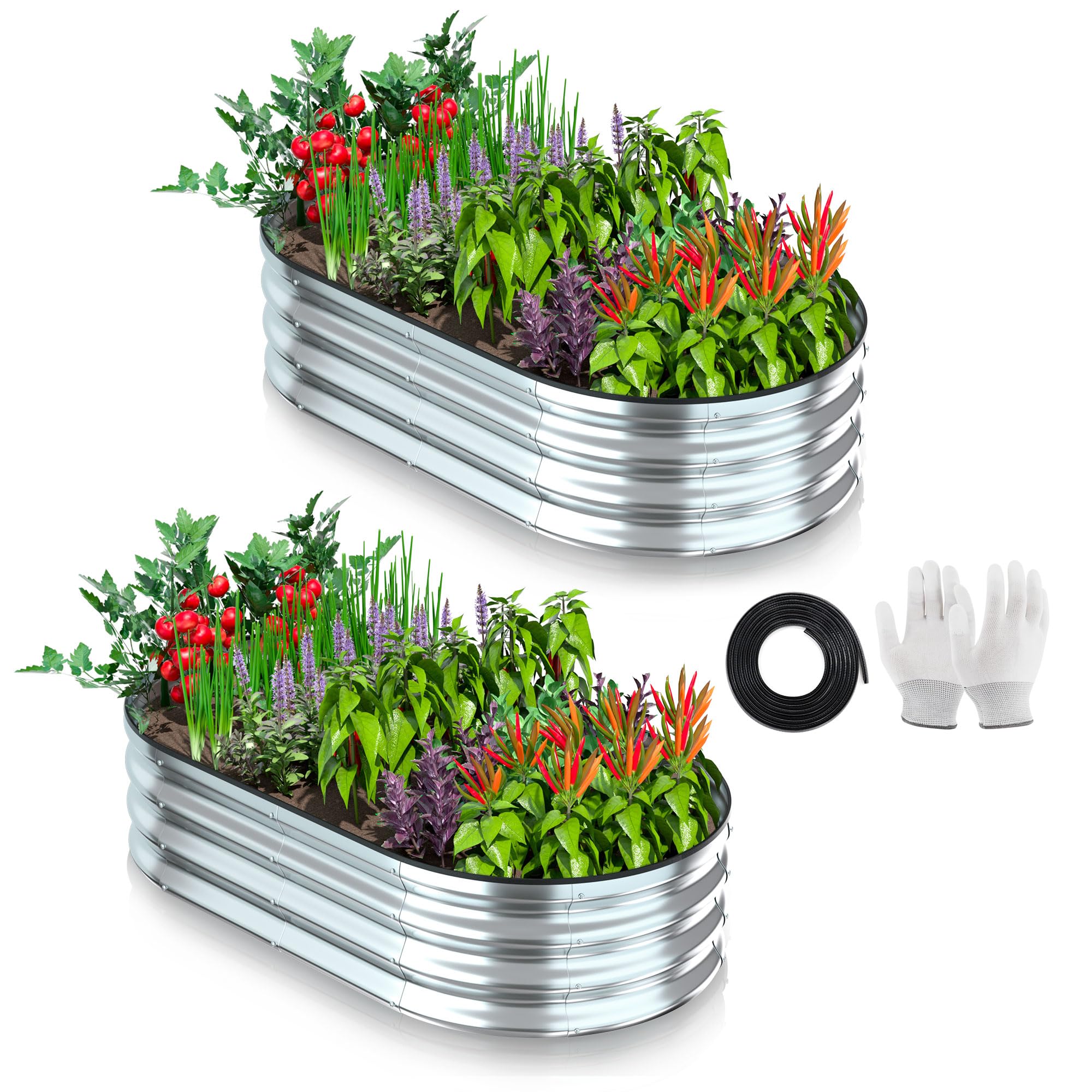 Galvanized Raised Garden Bed Kit, 4×2×1ft Metal Raised Planter Bed Large Stock Tank Large Metal Raised Bed for Herb, Growing Fruits, Flower (2, Sliver)