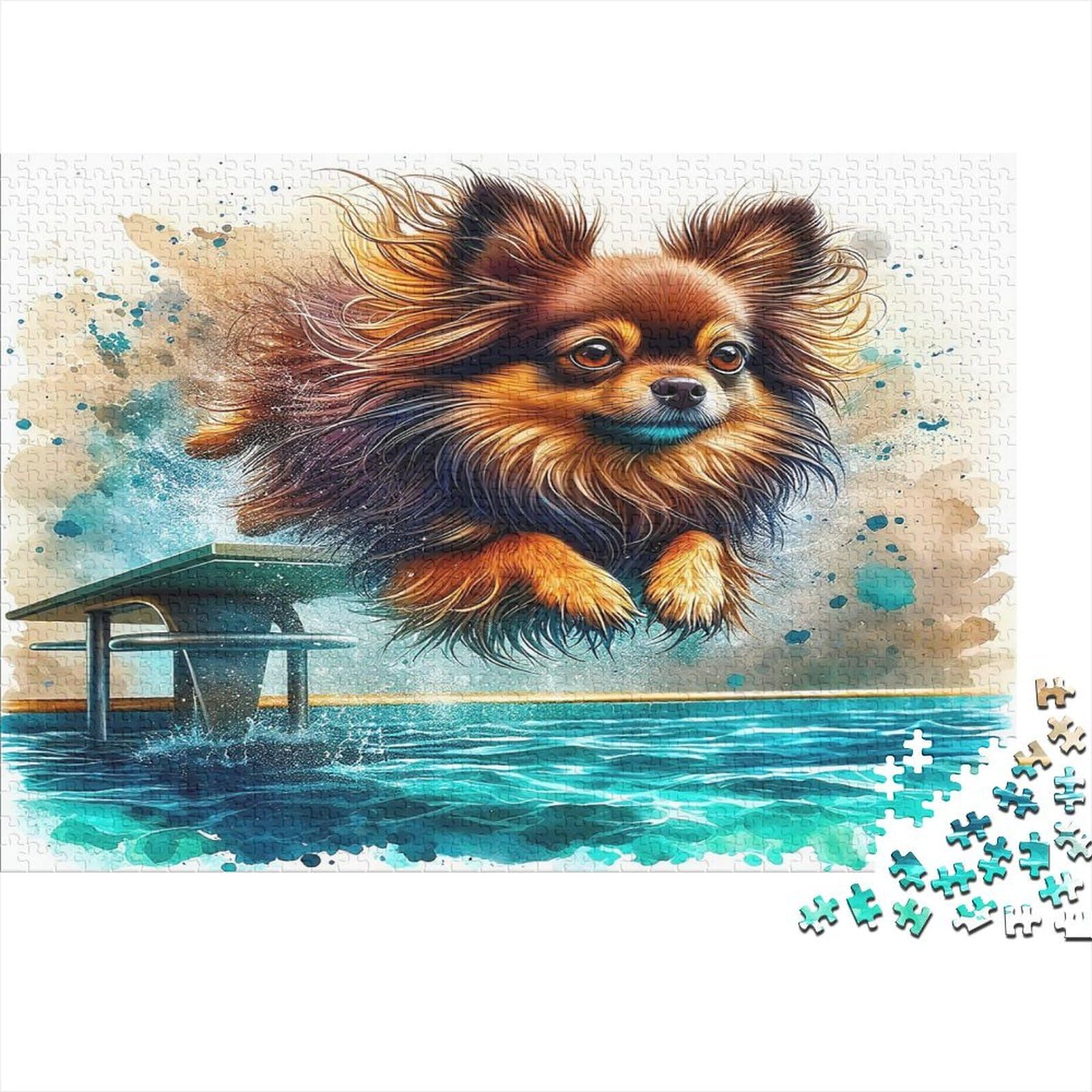 Pomeranian Watercolor Adult Jigsaws Lake Puppy Jigsaw 1000 Pieces Recycled Paper Adults Impossible Hard Challenge Family Game for Friends 38x26cm/1000pcs — image 1