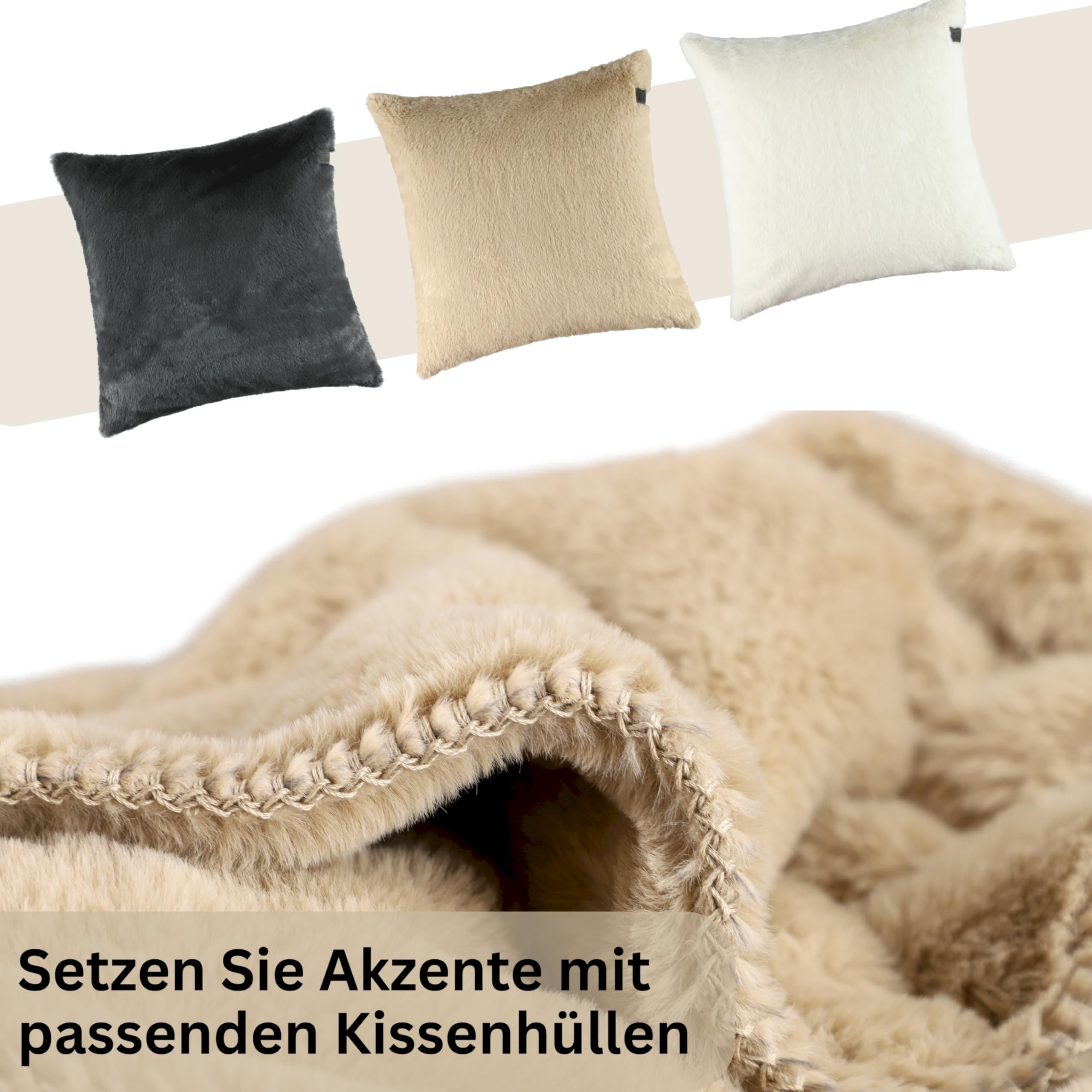 SCHÖNER WOHNEN Kuscheldecke flauschig - Warme Kunstfelldecke 130x170 beige - Weiche Wohndecke für Couch & Wohnzimmer - ÖkoTex plüsch Plaid als Sofadecke - Blanket kuschelig für Herbst & Winter