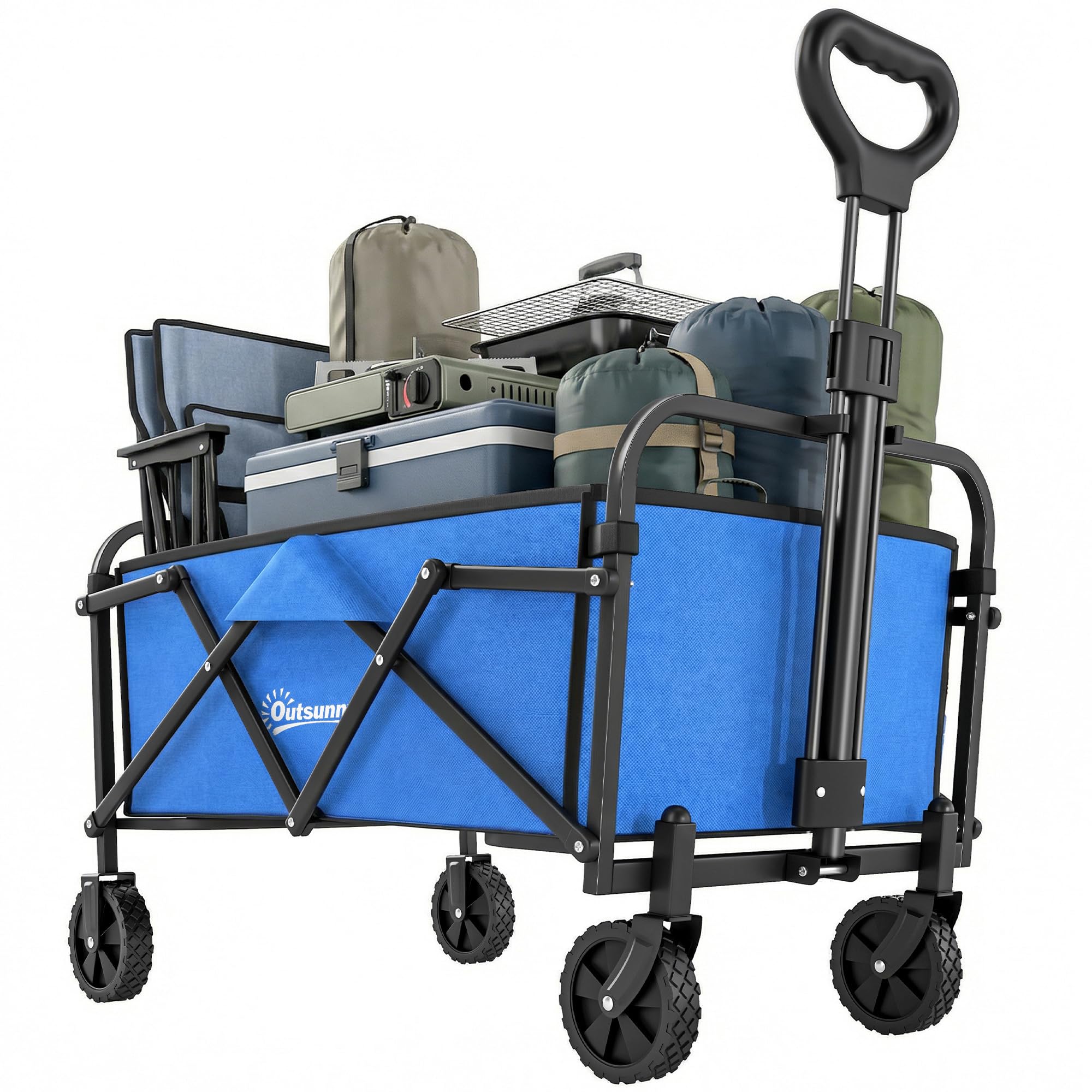 Outsunny Carro Playa con Ruedas, Carro de Jardín Plegable con Mango Ajustable, Marco de Metal, Carga 68 kg, Carrito Transporte para Todo Terreno, Jardín, Campaña, Compra, Azul