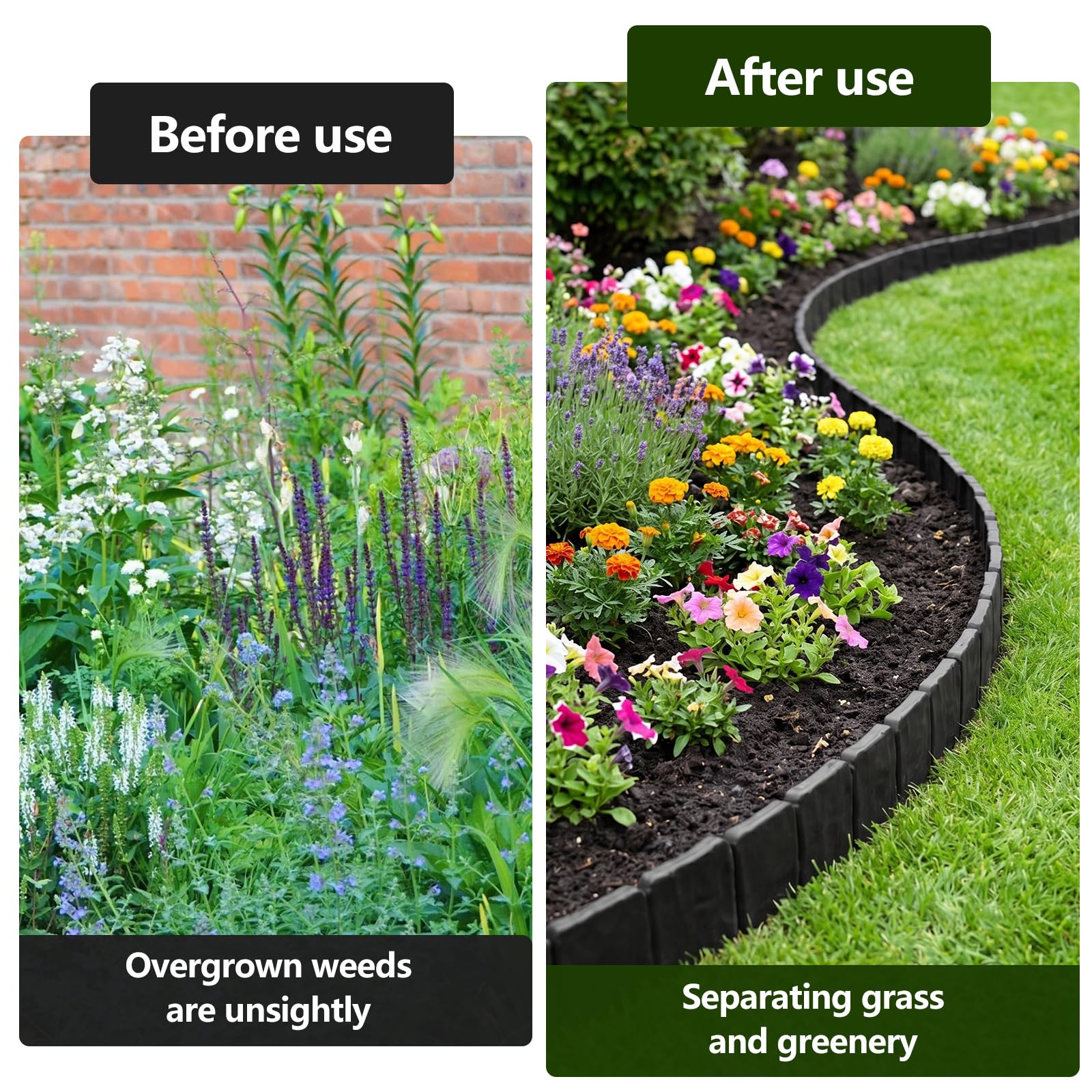 Recinzione per Giardino 5m, Bordo Giardino Decorativa in PP Resistente, Pietra Bordo per Prato Adatto in Plastica per Aiuole e Prati, Facile da Installare per Vialetti, Aiuole e Prati, Nero