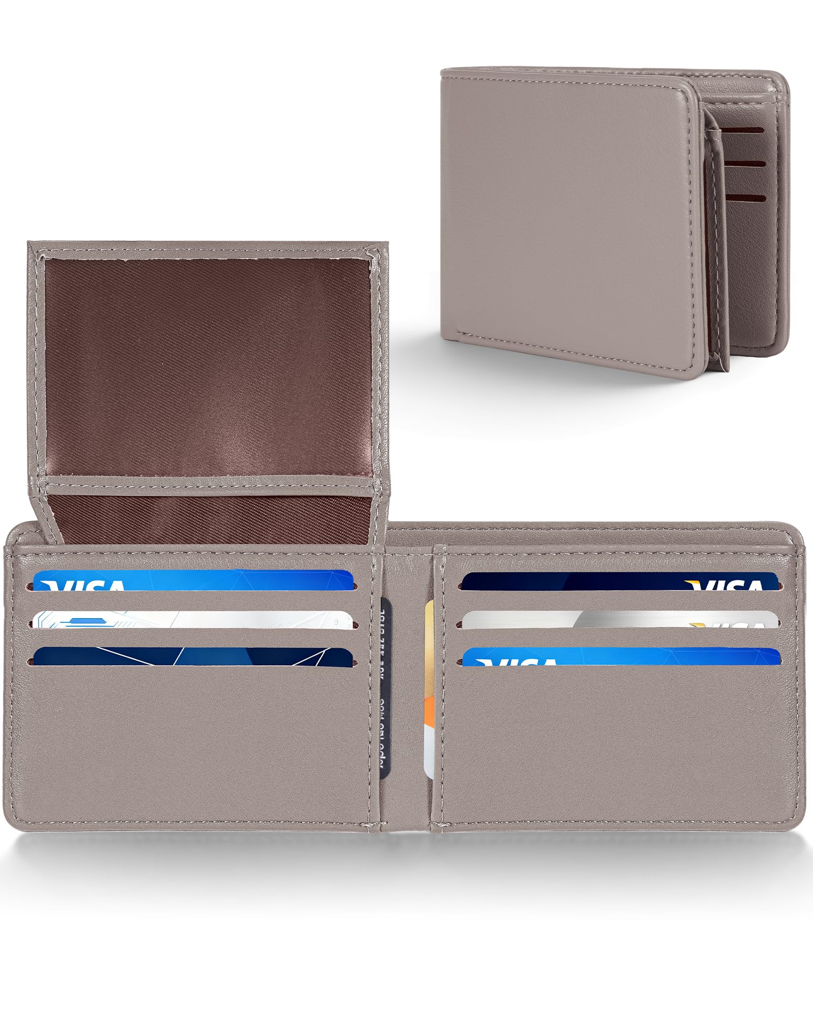 GNDR Wallet For Men Bifold Grey RFID Blocking Slim Faux Leather Wallets Card Holder Front Pocket Minimalist Men Accessories With Gift Box Dark Grey