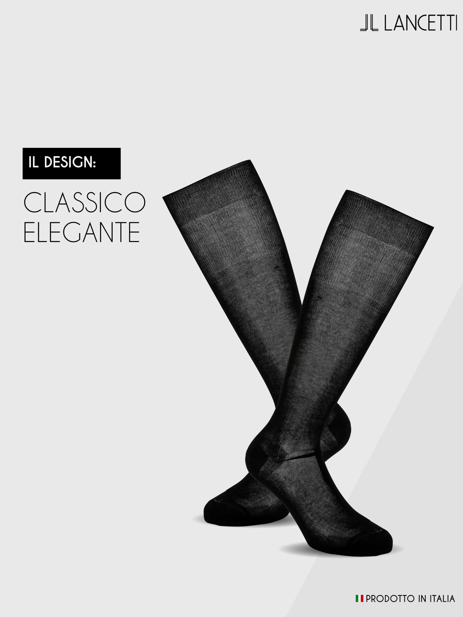 LANCETTI - 12 Paia di Calze Classiche Eleganti e Lunghe per Uomo in Pregiato Cotone Filo di Scozia - Vari Colori Disponibili