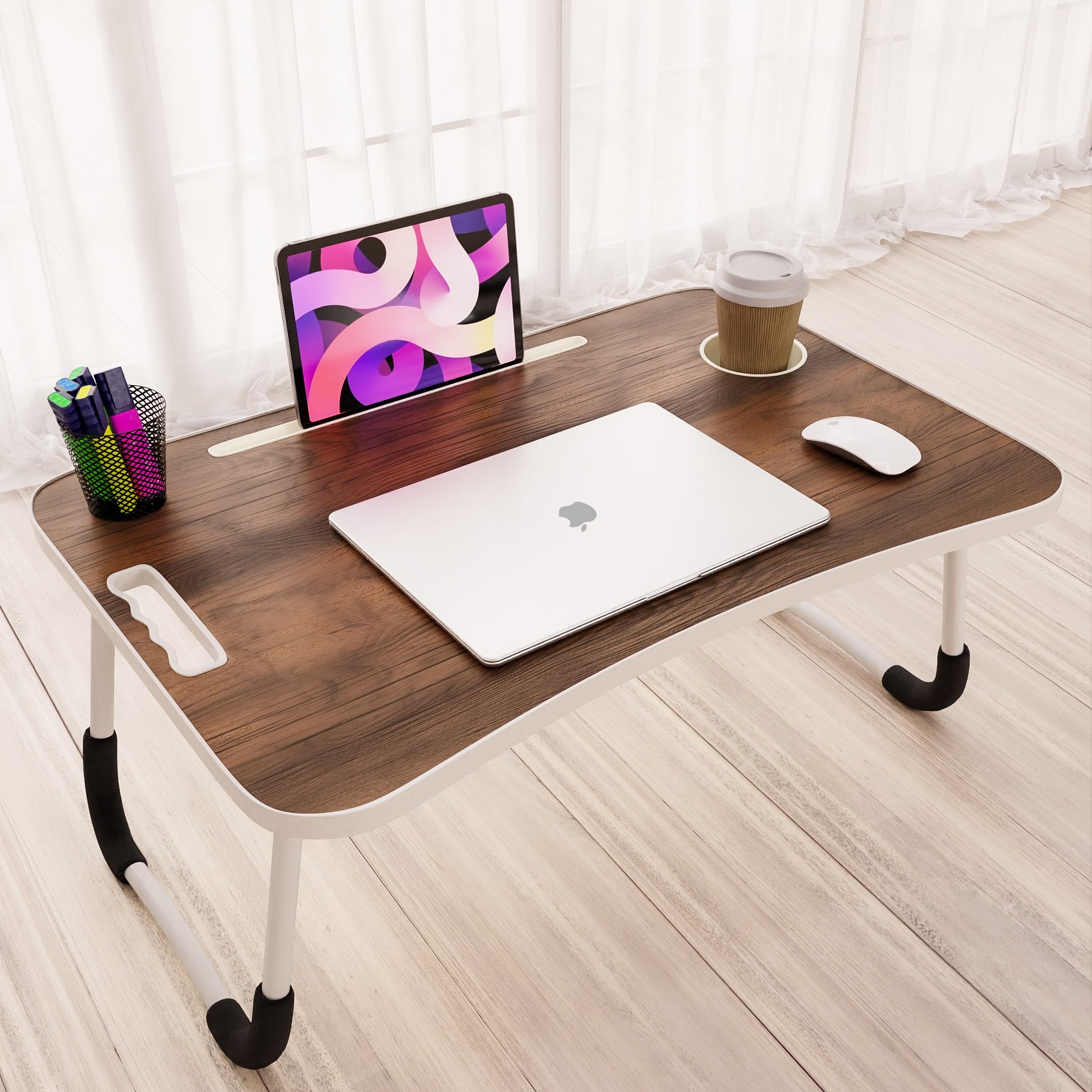 CURIOUS CRAFTERS Study Table for Students Foldable Laptop Table for Study Multipurpose Bed Table, Laptop Desk with Cup and Tablet Holder (Rustic Oak) (B0DGQPRQKZ) Amazon Price History, Amazon Price Tracker