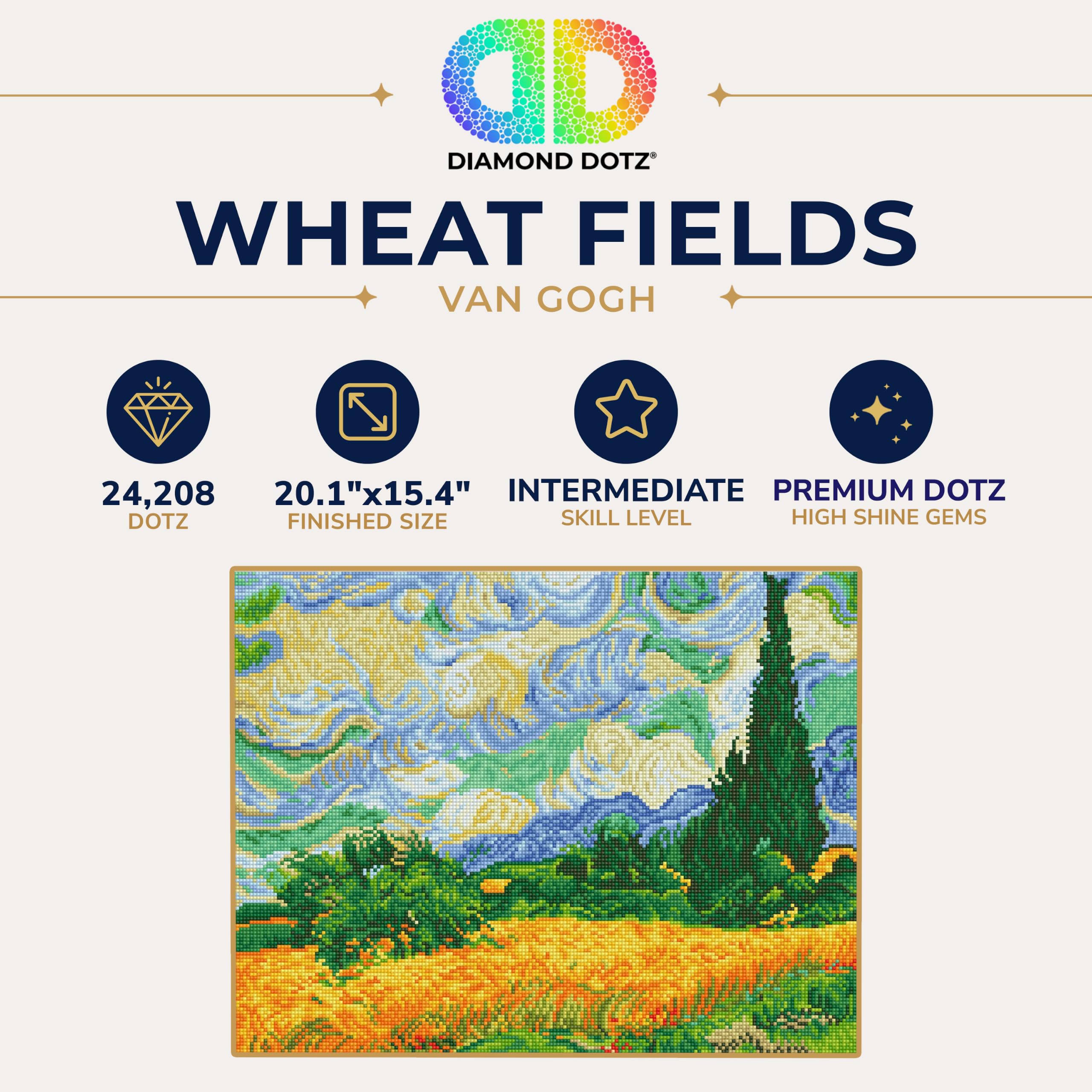 Diamond Dotz DD9-024 Weizenfeld (Van Gogh), ca. 51 x 39 cm groß, Diamond Painting, Malen mit Diamanten, funkelndes Bild zum Selbstgestalten, für Kinder und Erwachsene, bunt
