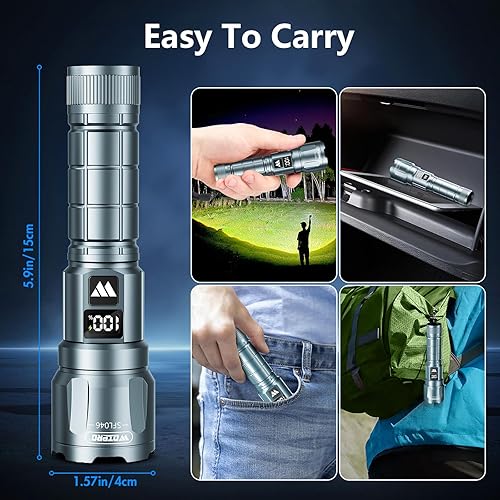 Miniatura 33 de Wdtpro Linternas LED recargables de alto lúmenes, 2 unidades, 6000 lúmenes, linterna súper brillante, potentes linternas de campamento con pantalla