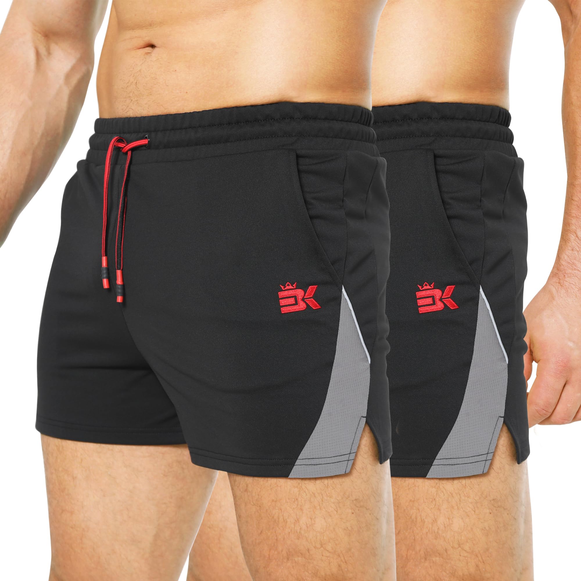 BROKIG Men's 2 Pack Airleg Bodybuilding Gym Shorts with Pockets 4" Quick Dry Lifting Workout Running Shorts Men