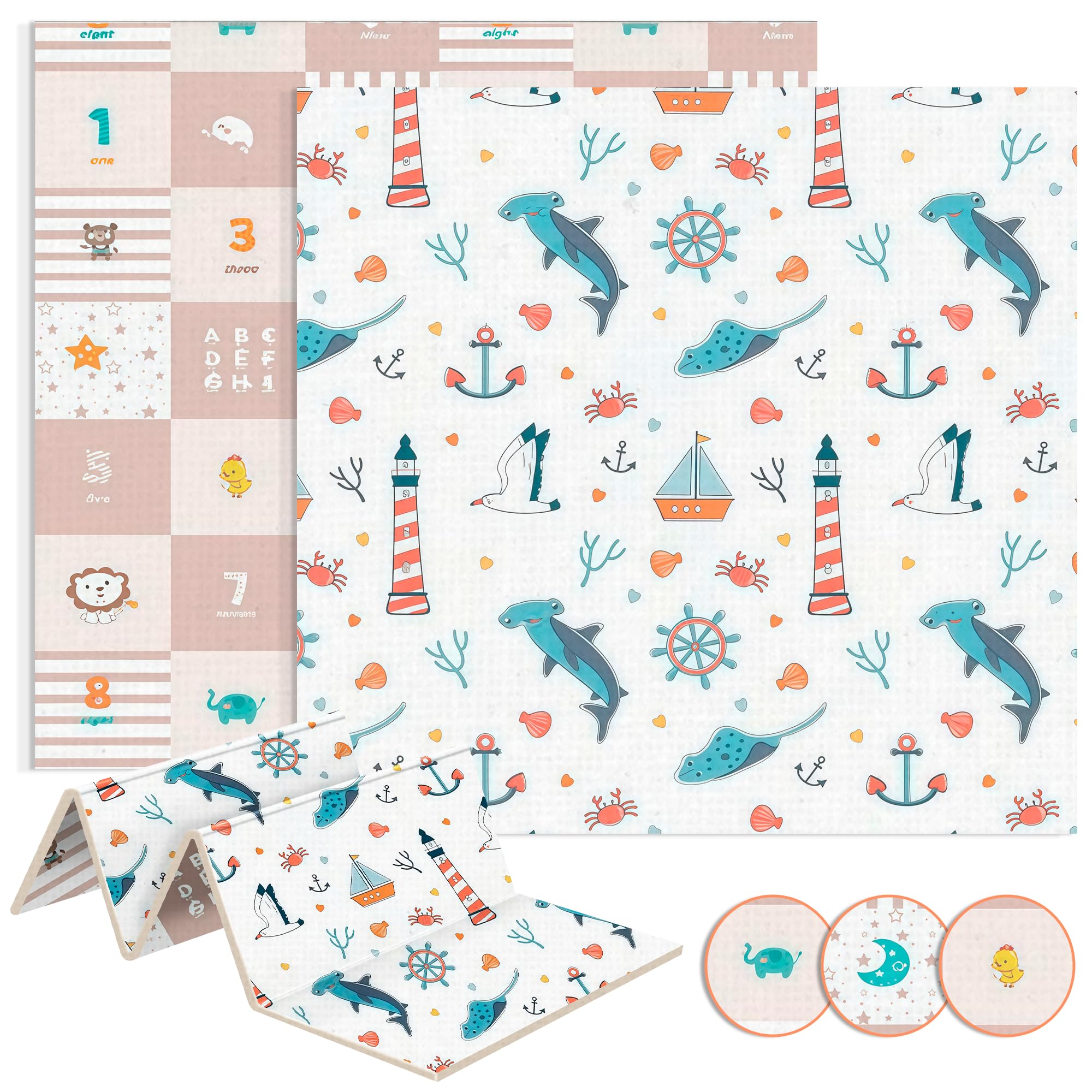 JUPPLIES Alfombra Bebe Acolchada Plegable 200x180cm y 1cm Grosor - Tapete de Actividades para Bebe Plegable - Alfombra Infantil para Juegos Reversible y Antideslizante — view 8