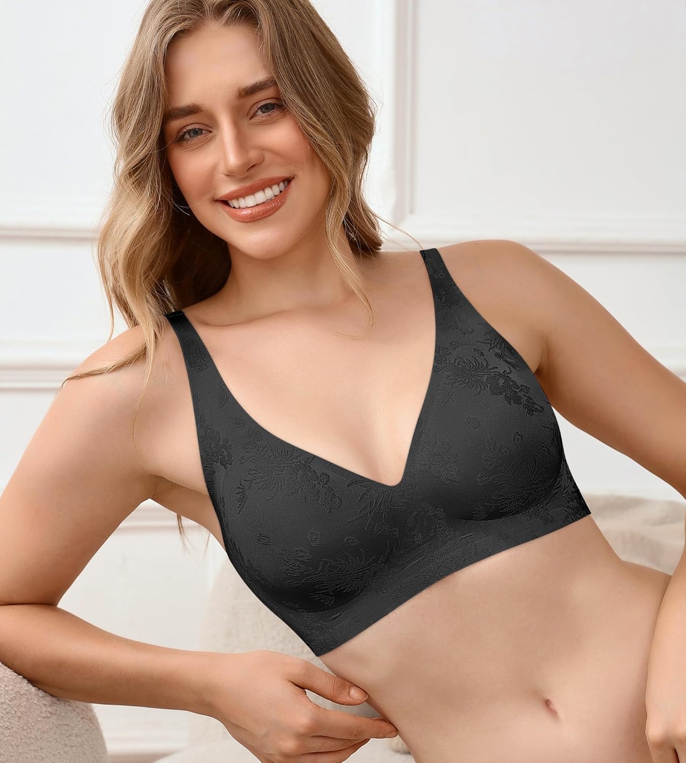 DEANGELMON Bras for Women No Underwire Seamless Wireless V Neck Comfort Bra Back Smoothing T-Shirt Bras - Image 2