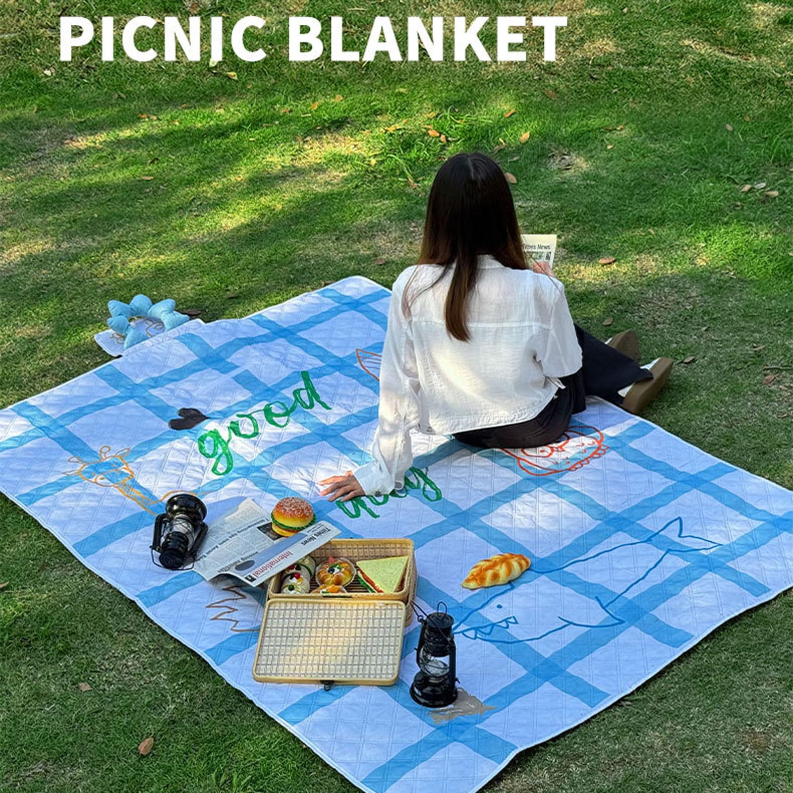 Beach Picknickdecke 200*150cm Picknickdecke wasserdicht Sand & schmutzabweisend Stranddecke isoliert & gepolstert Tragbar Faltbar weiche Zwischenfüllung für Wandern,Reisen,Outdoor,Camping,Parks