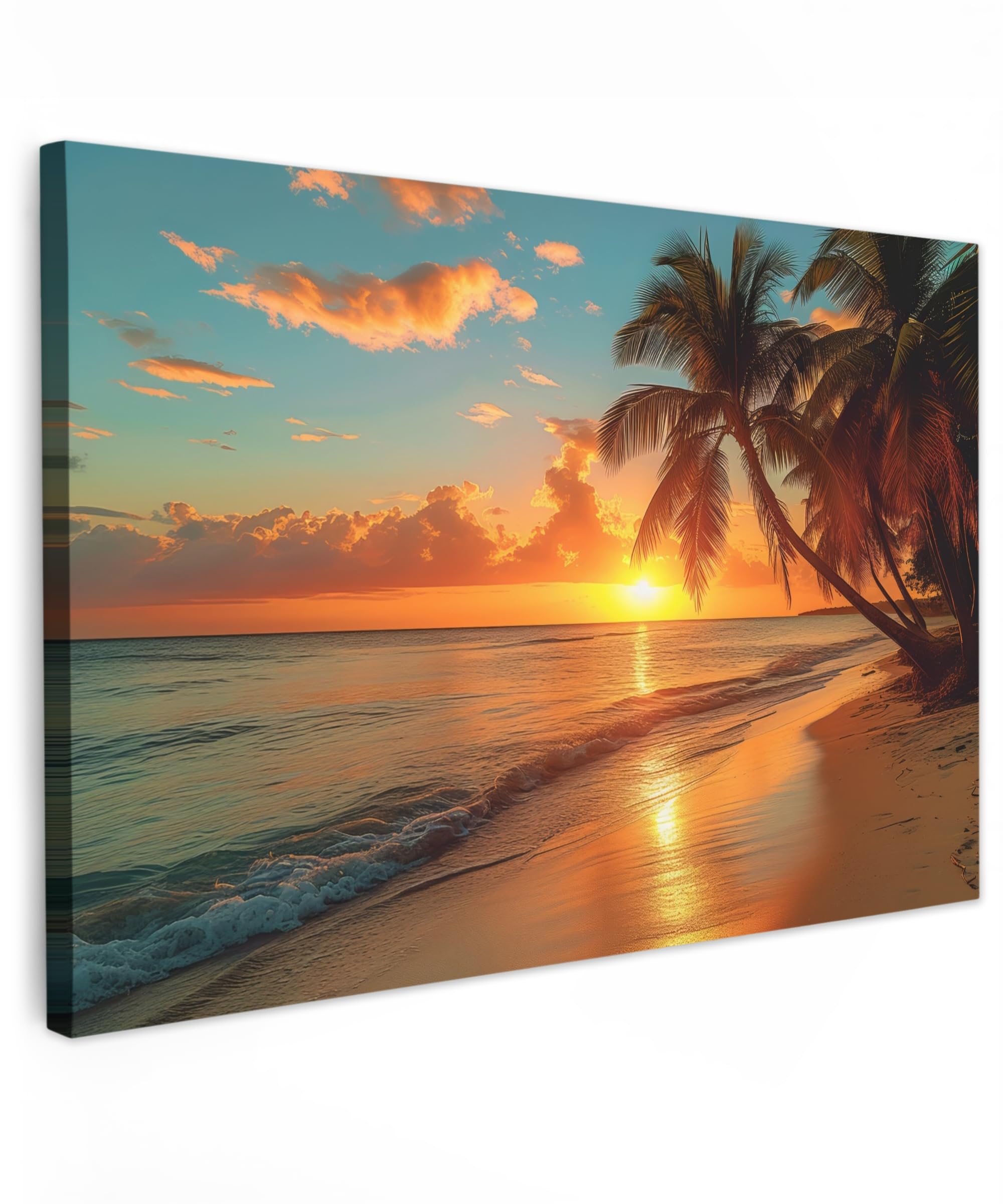 MuchoWow© Canvas Wall Art 35"x24" / 90x60 cm Decor Hanging Pictures for Living Room Canvus Artwork Deco Walls Sunset - Beach - Palm trees - Sea - Sun