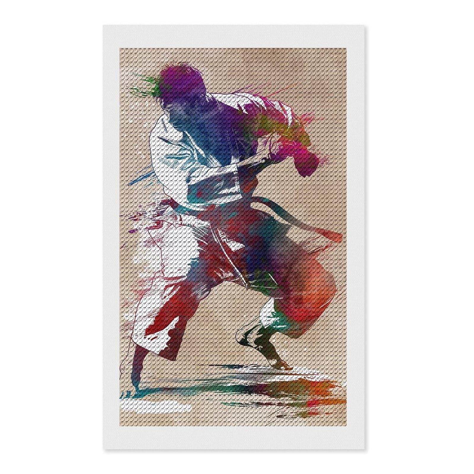 Junmoney Karate Watercolor Art DIY Diamond Art Canvas Kit 12"x20", Winter Craft, Mindful Craft Project, Aesthetic Room Decor, Decor Project