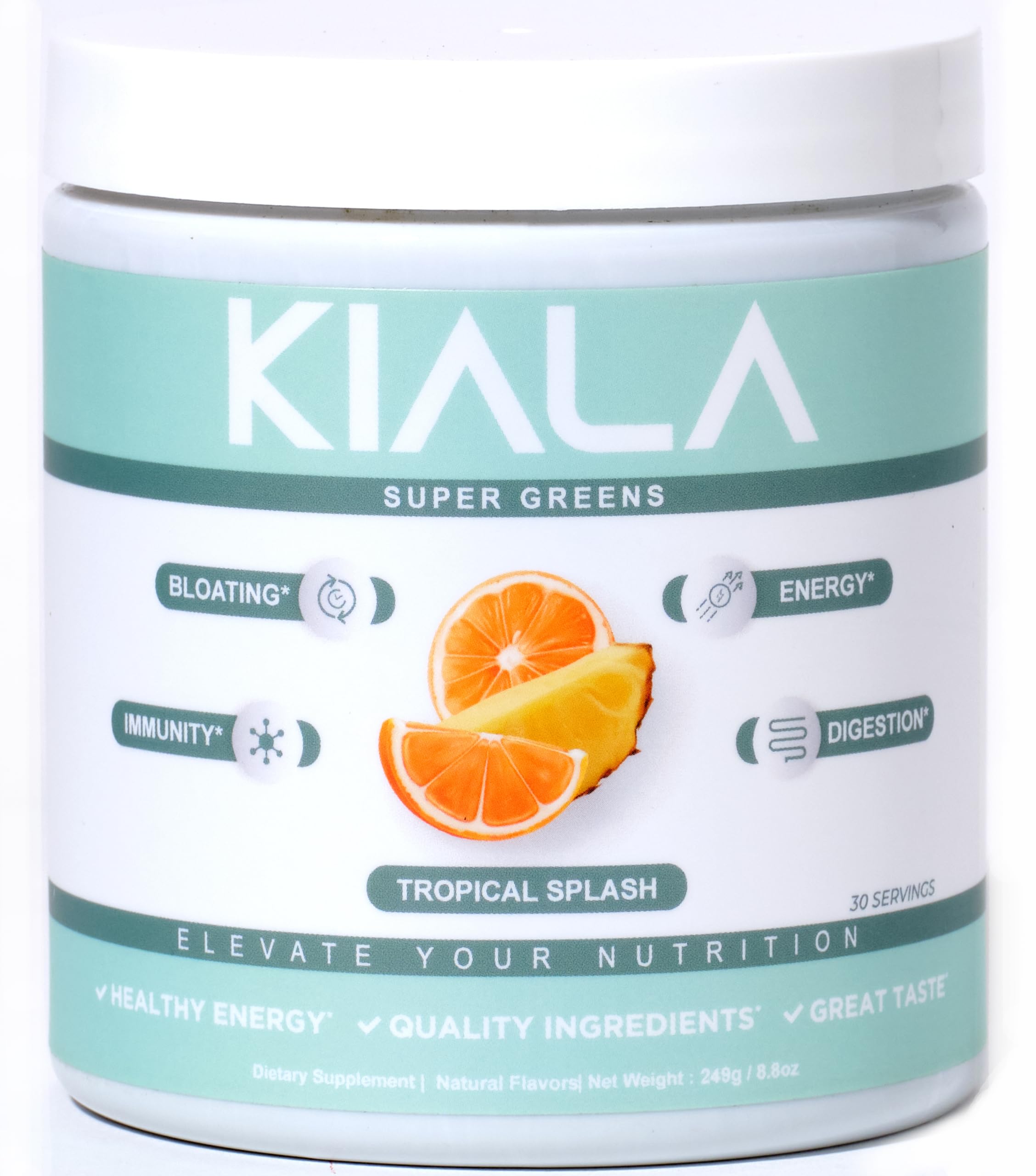 Kiala Nutrition Super Greens, Organic Greens Powder with Spirulina & Chlorella for Digestion, Gut Health, Immunity & Energy, Gluten Free, Vegan, Daily Support for Women, Tropical Splash, 30 Servings