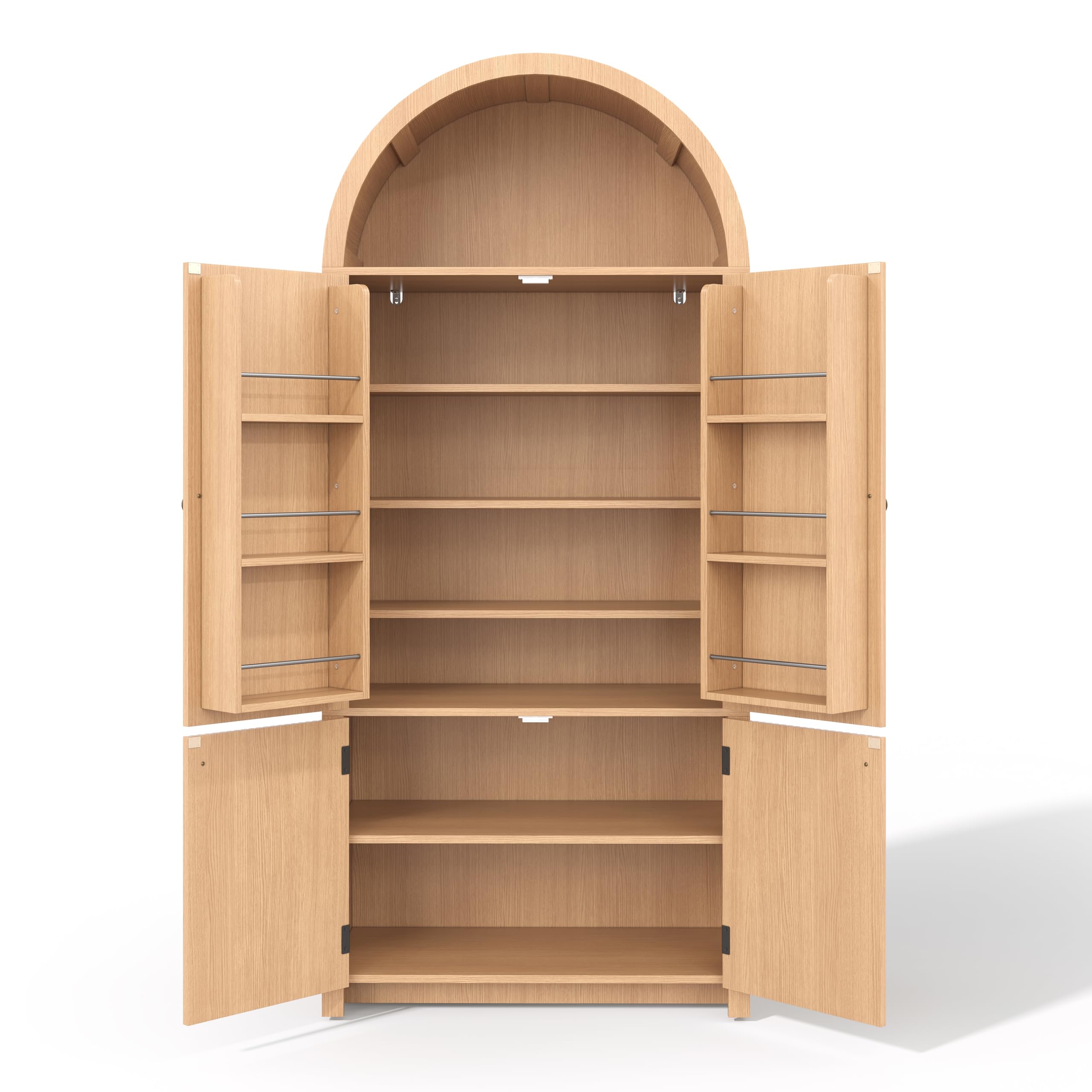 Armario arqueado 180 × 80 × 40 cm, vitrina con estantes para puerta y compartimento superior abierto, aspecto de madera, natural, para cocina, comedor, salón, dormitorio