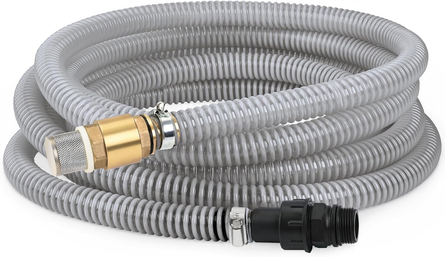 FLUENTPOWER 23FT x 1" Suction Hose Kit with Brass Fitting Check Valve and NPT 1" Thread, Water Intake Hose Set, Aspiration Hose for Well Shallow Sprinkler Garden Booster Pump, White