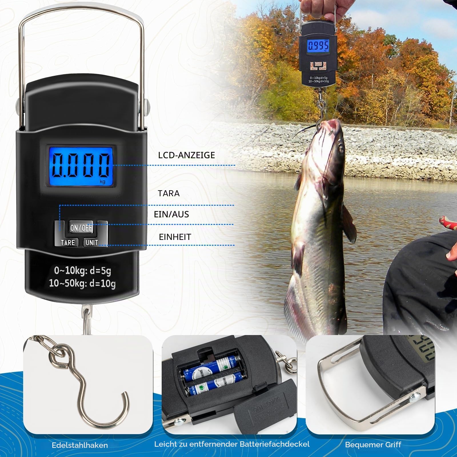 THKFISH 7 Stück Angeltaschen Set, Tactical Angeln Tragetasche mit Angelzange Tackle Kits, Fischhaken Entferner Tools, Fisch Zange mit Scheide und Werkzeug Lanyards, Digital Fishing Gewicht Skala