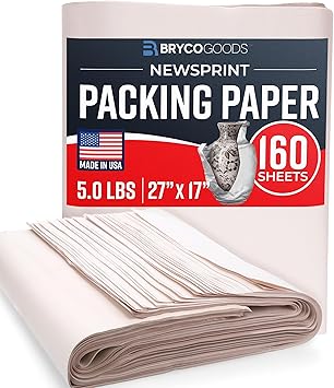 Bryco Goods Newsprint Packing Paper Sheets for Moving - 5lb - 160 Sheets of Newspaper Paper - Must Have in Your Moving Supplies - 27" x 17" - Made in USA