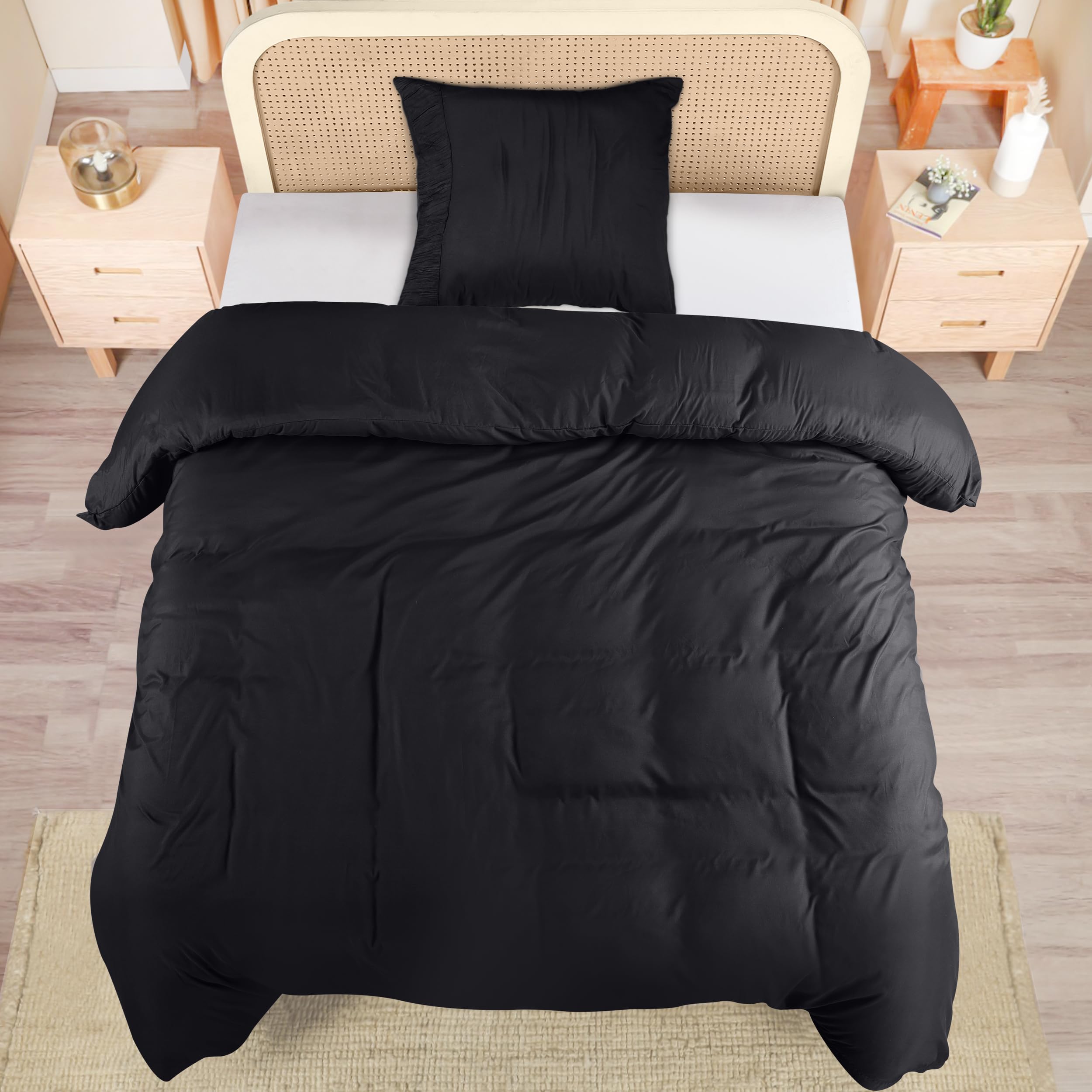 Utopia Bedding Funda Nórdica Cama 90 - Juego de Funda Nórdica de Microfibra Poliéster 135x200 cm y 1 Funda de Almohada con Dobladillo Plisado 80x80 cm (Negro)