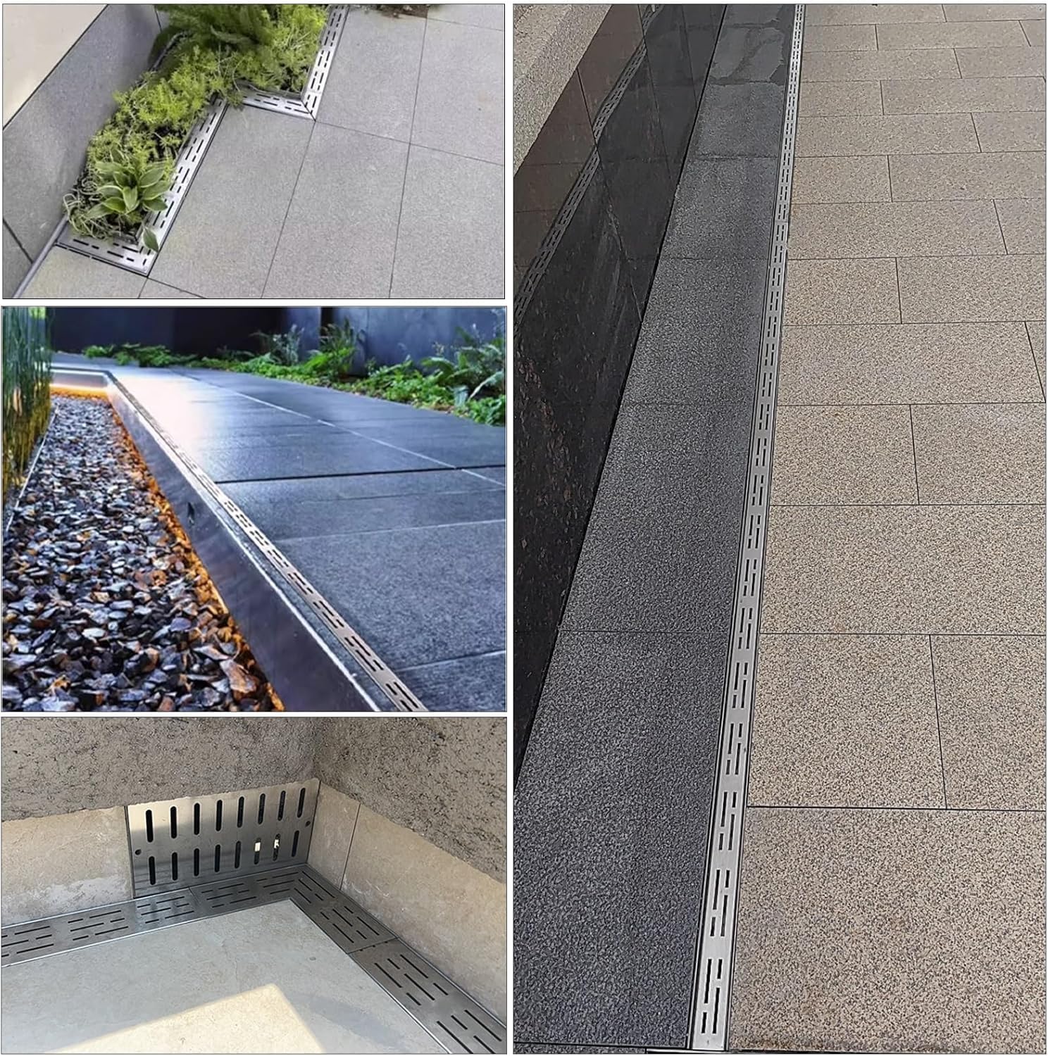 Wąski ruszt odpływowy na podwórko patio i podjazdy - wąski system rynnowy 1 opakowanie regulowane rozmiary 1-3/20.3 cm do 5-7/20.3 cm odporne na warunki atmosferyczne srebrne wykończenie