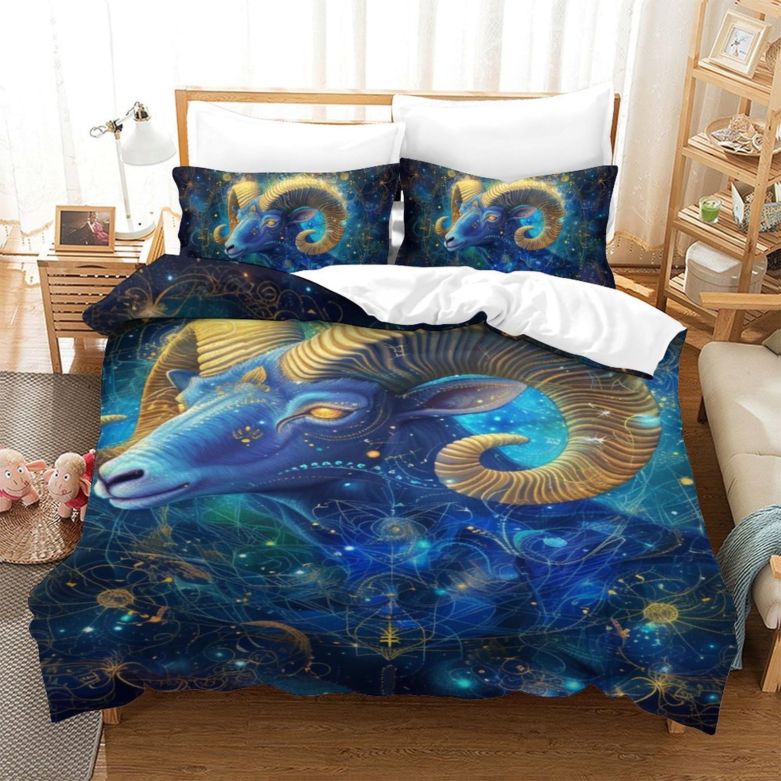 Parure de lit microfibre chèvre 3D au fini super doux et respirant pour lit 1 personne