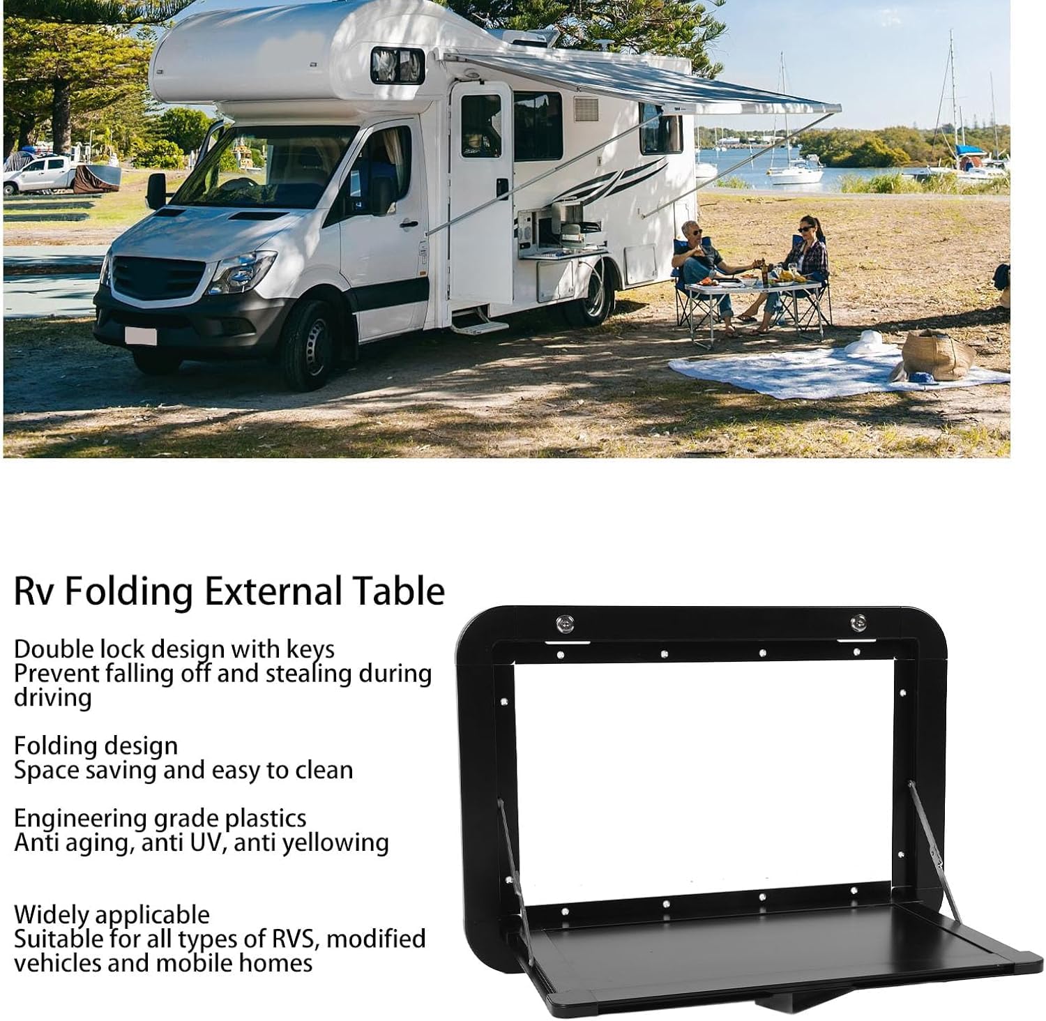 Wandklapptisch für Wohnmobile,Wohnmobil-Aluminium-Klapptisch,klappbarer Wandtisch,Hängender Esstisch,80*45cm,für Wohnmobil Wohnwagen Picknick,Geeignet für Picknick im Freien,Maximale 25 KG (Black)