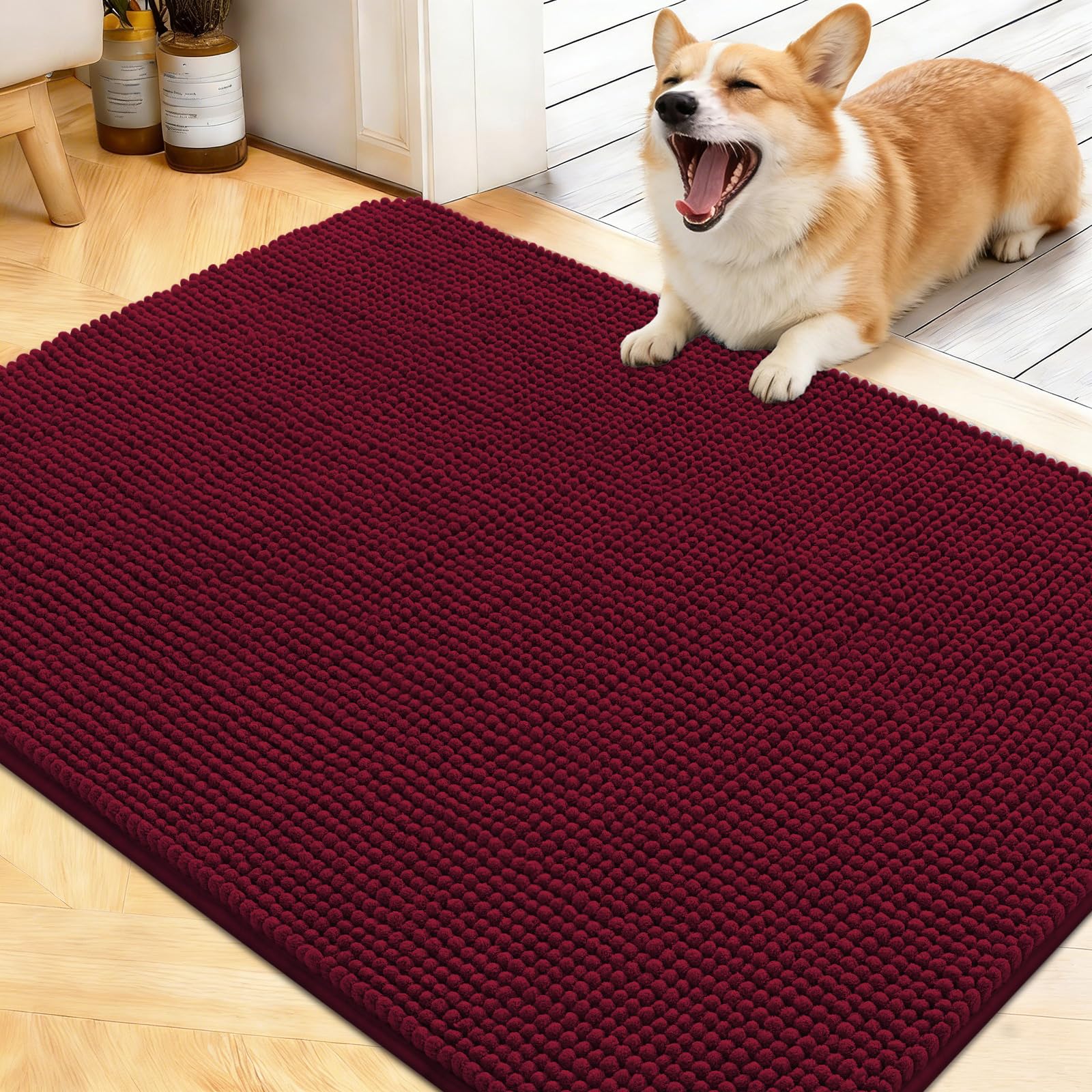 OLANLY Dog Door Mat for Muddy Paws 40x32, Absorbent Chenille Mud Doormat