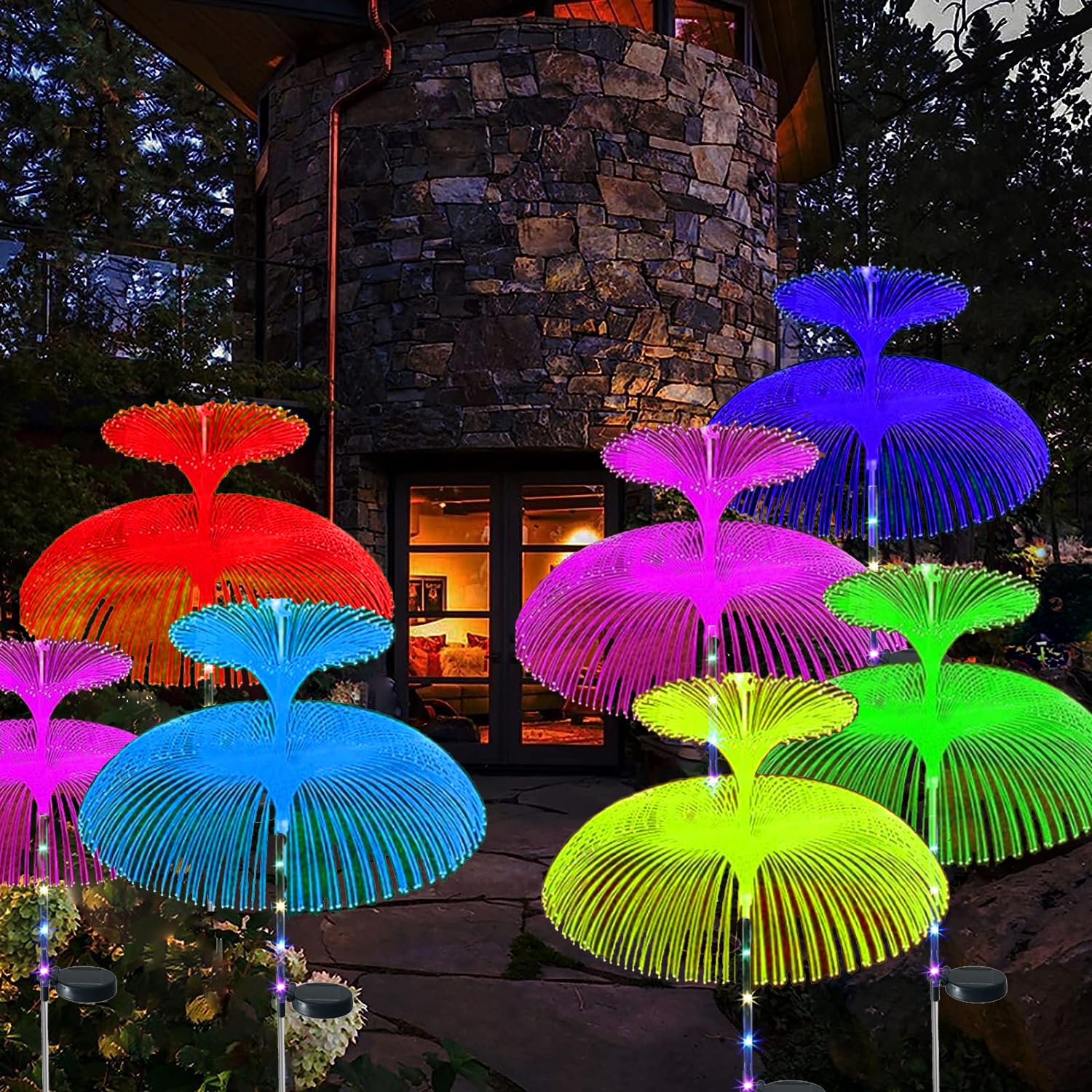 Luz Solar Exterior Jardin, 4 Piezas Luces Solares de medusa IP65 Impermeable Lámparas Solares para Camino Césped lecho de Flores Boda Fiesta