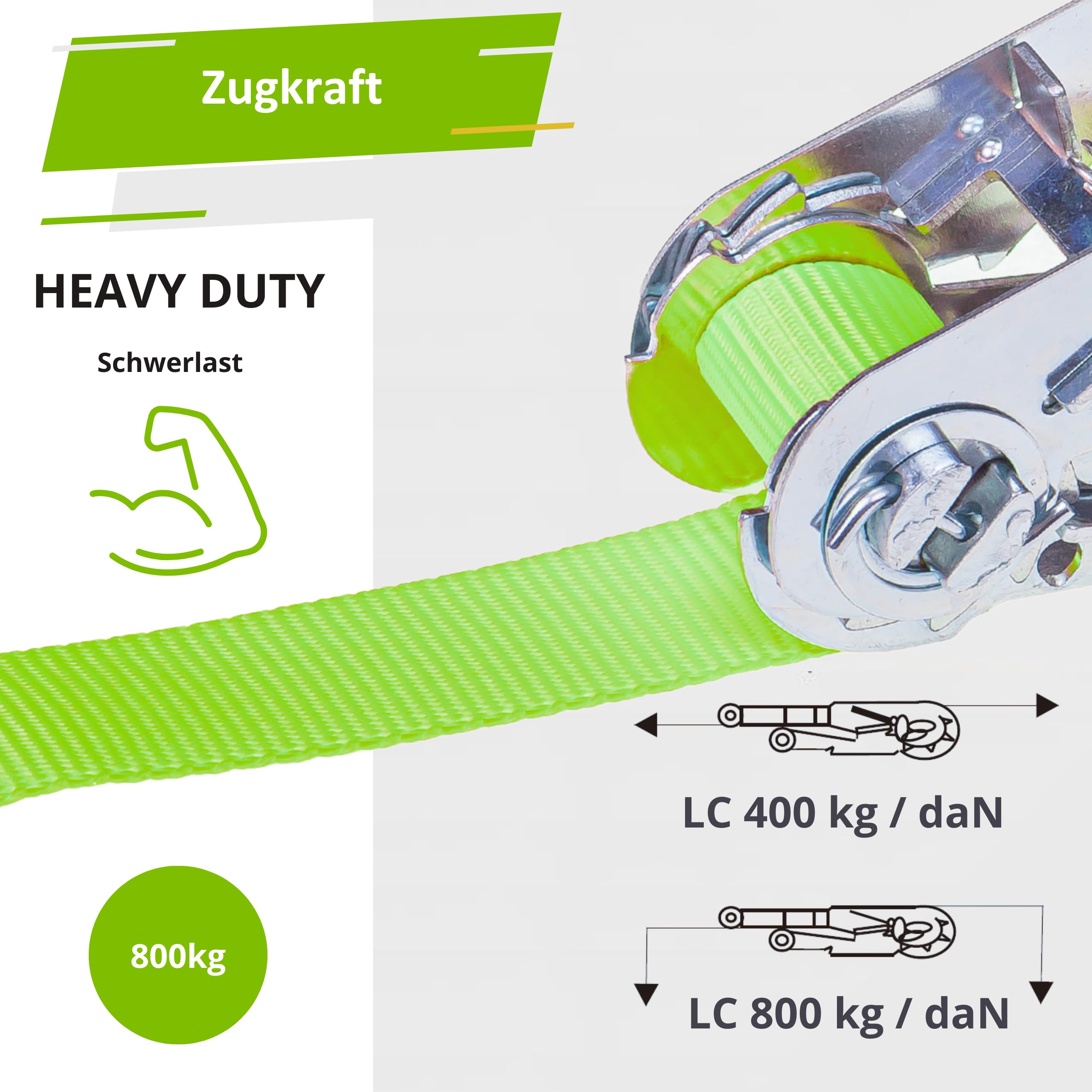 INTAKO Pasy transportowe z napinaczem 6 m 800 kg 25 mm - 2 sztuki (Ergolash/Zielony) do bagażu i motocykla