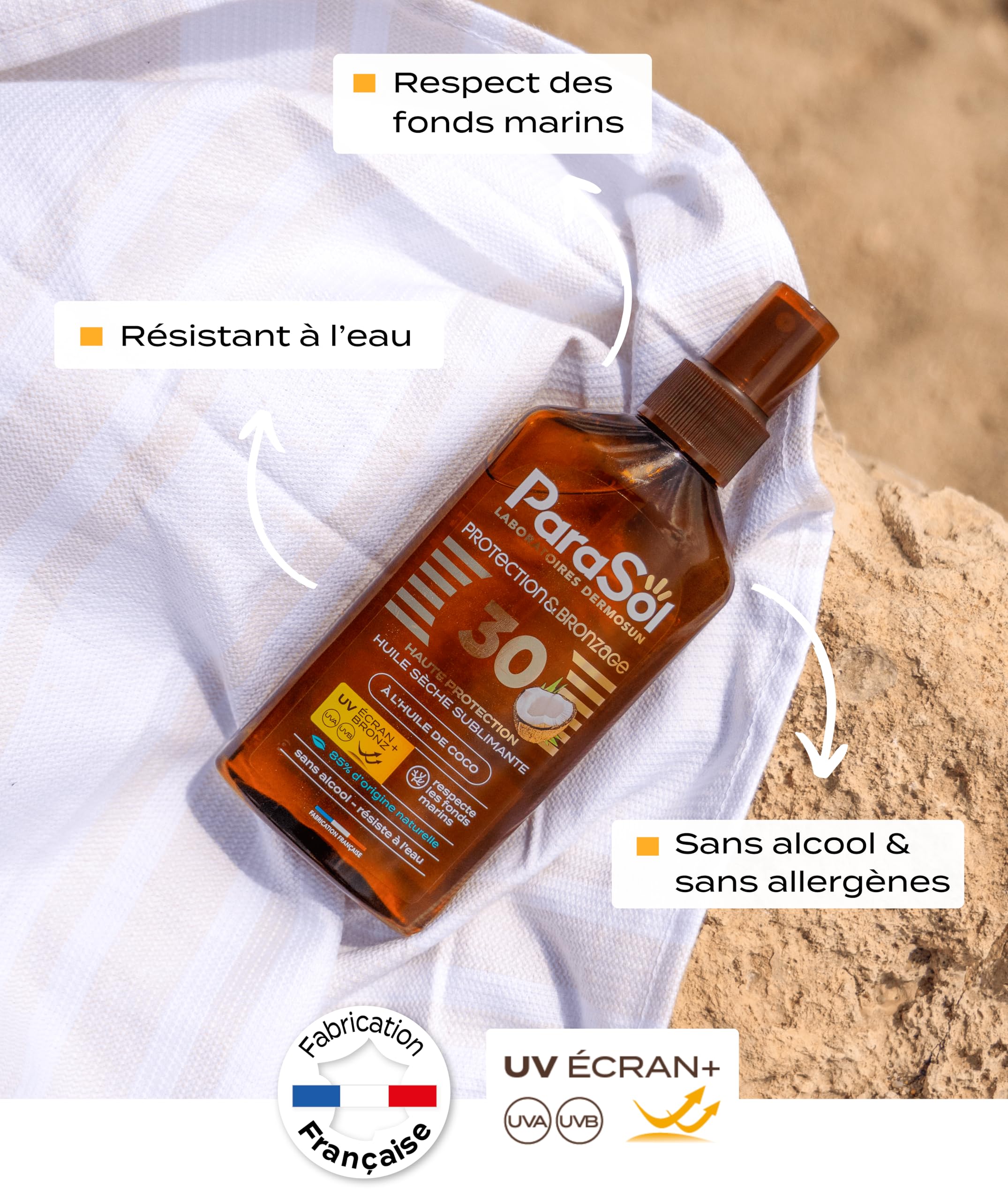Parasol Spray Huile Sèche 30 FPS Protection & Bronzage à l'huile de coco
