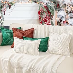 decorUhome Decorative Mustard Yellow Fall Throw Pillow Covers 26x26 Set of 2 with Splicing, Boho Soft Neutral Corduroy Broadside Twill Pillow Covers for Couch Bed Sofa Living Room