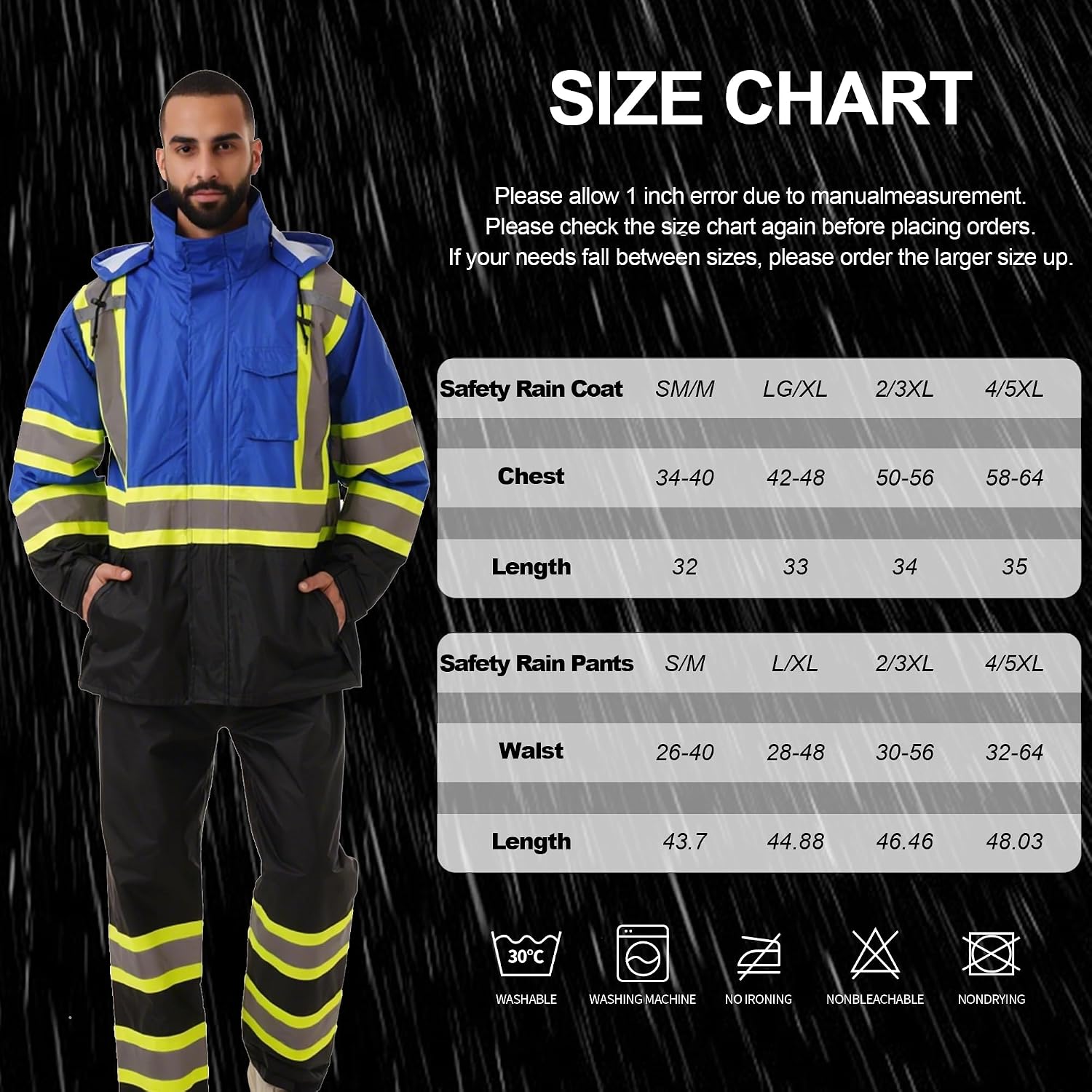 Hi Vis Rain Jackets for Men Reflective Waterproof High Visibility Class 3 Safety Rain Coat with Black Bottom