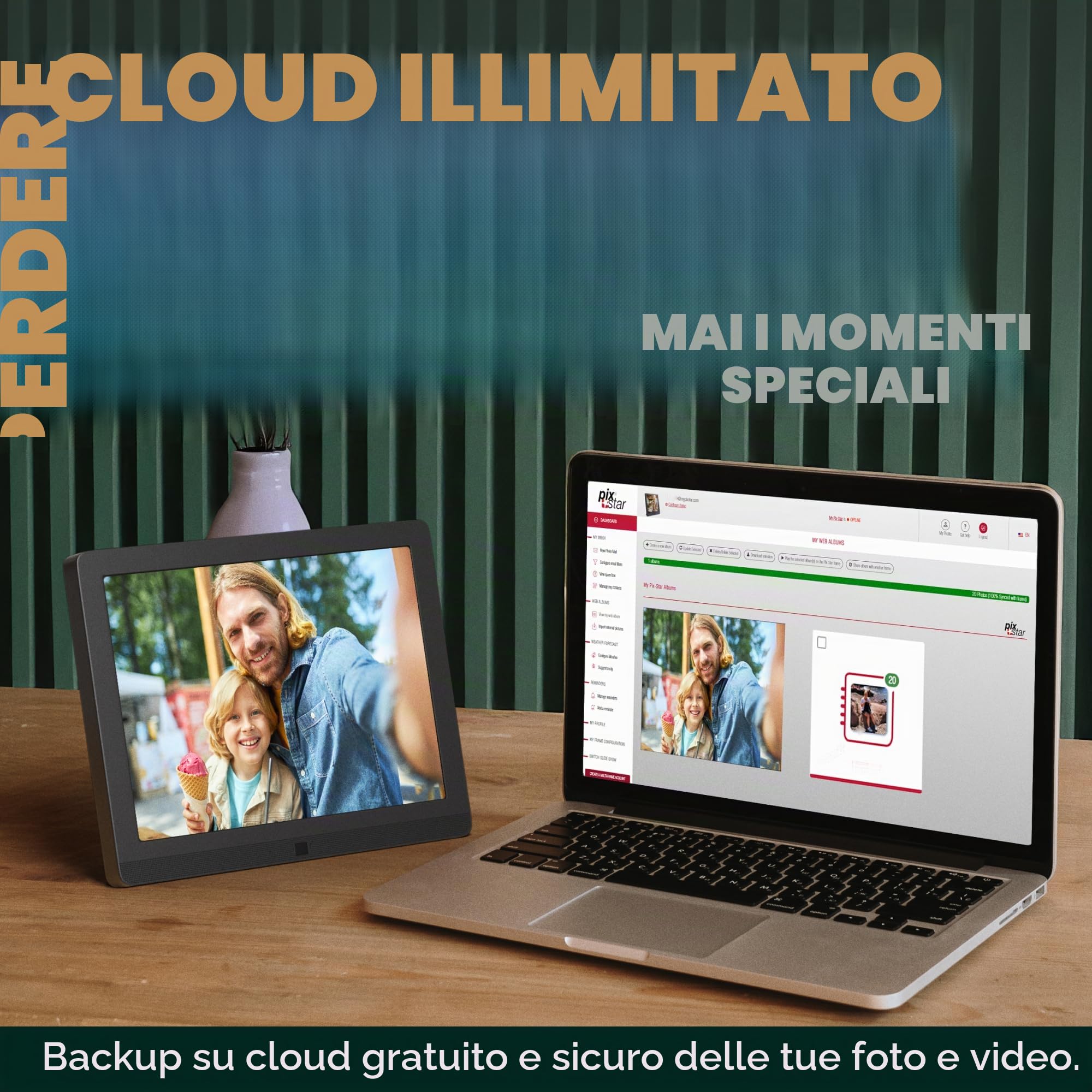 Cornice digitale WiFi da 10 pollici Pix-Star con indirizzo e-mail e archiviazione cloud gratuita | Regalabilissima per i nonni | display IPS | Sensore di movimento | Semplice installazione