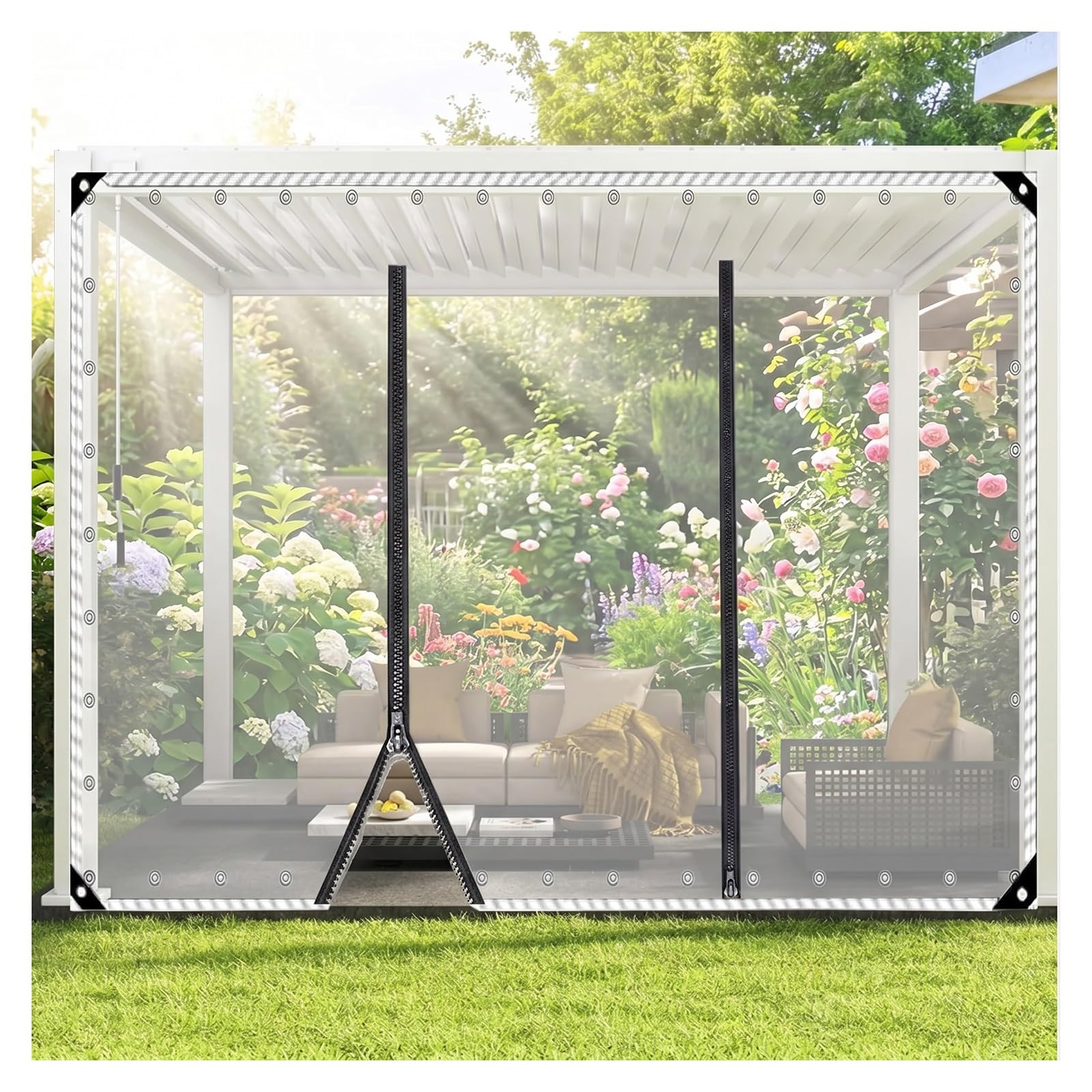 Clear tarps heavy duty waterproof，clear tarps with grommets，gazebo curtains outdoor waterproof，clear pvc waterproof tarp with zipper，Weatherproof Partition Curtains(H1.8xW3m/H5.9xW9.8ft)